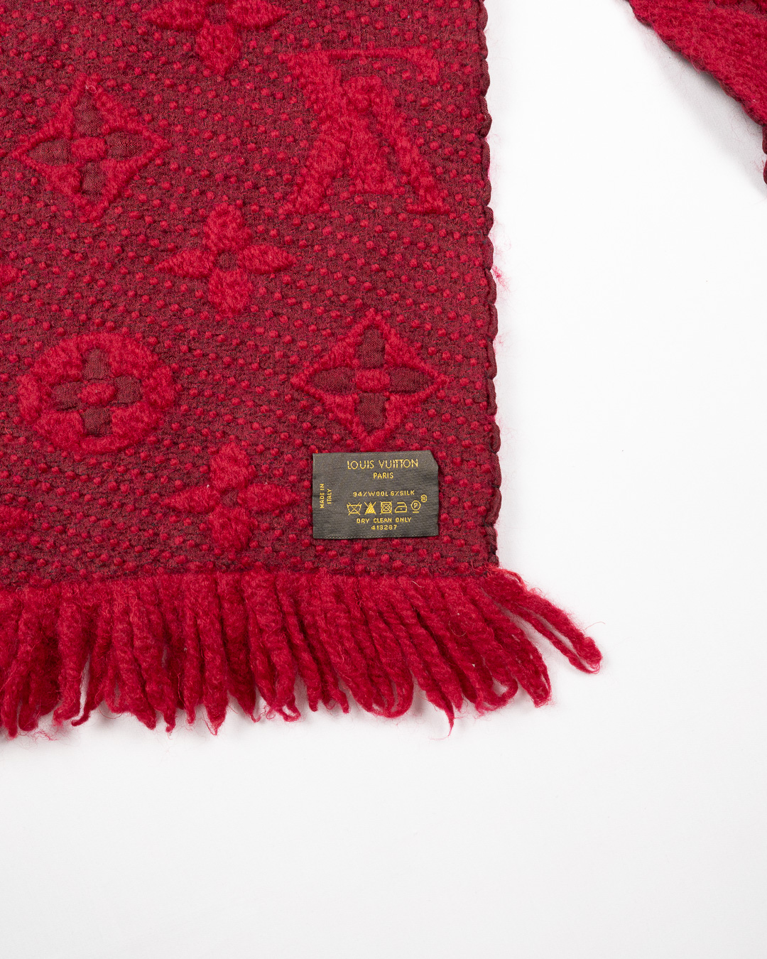 Louis Vuitton Logomania Scarf Red Ruby Wool Silk Monogram Echarpe M72432 image 3