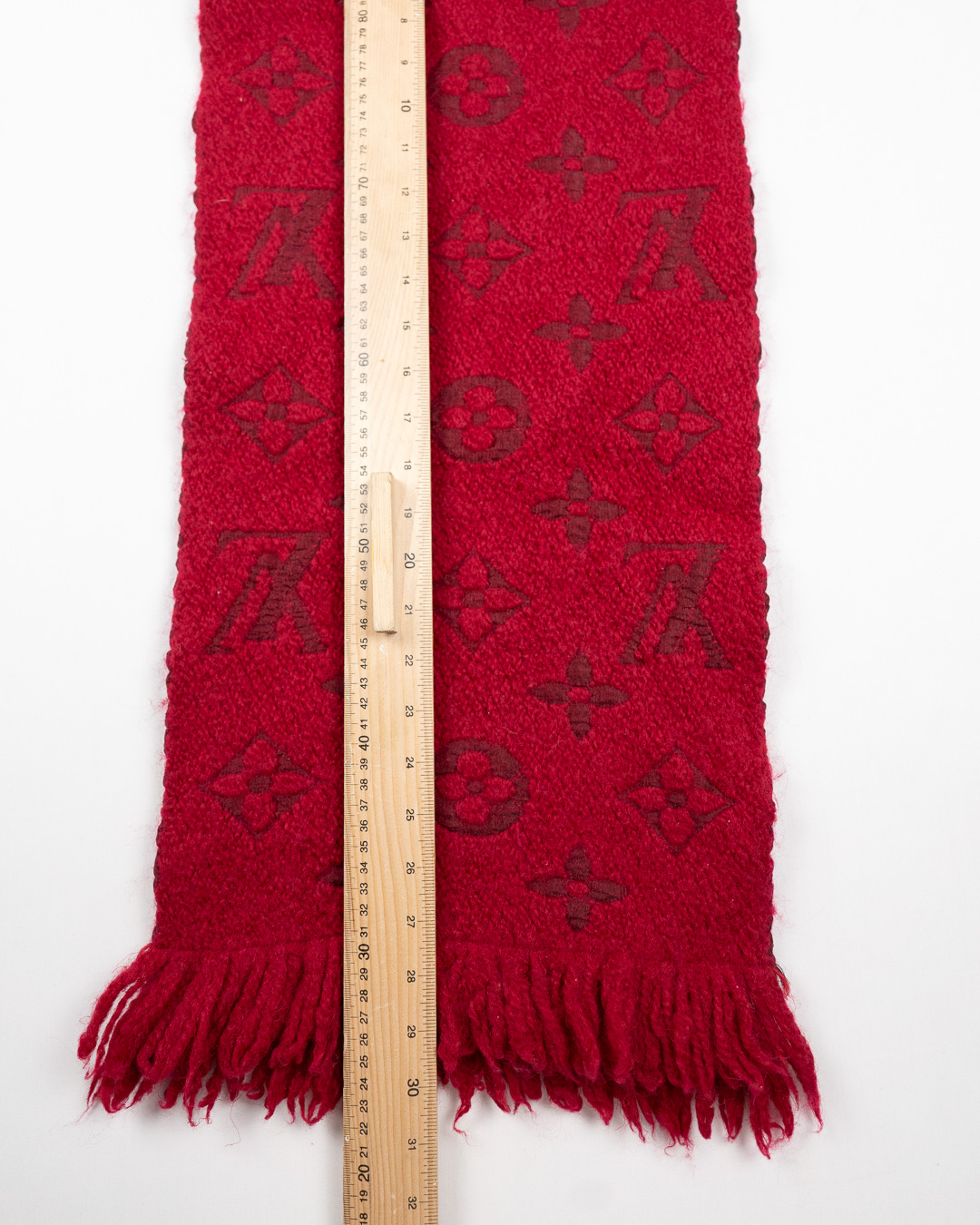 Louis Vuitton Logomania Scarf Red Ruby Wool Silk Monogram Echarpe M72432 image 4