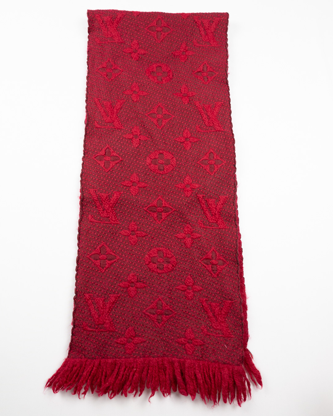 Louis Vuitton Logomania Scarf Red Ruby Wool Silk Monogram Echarpe M72432 image 5