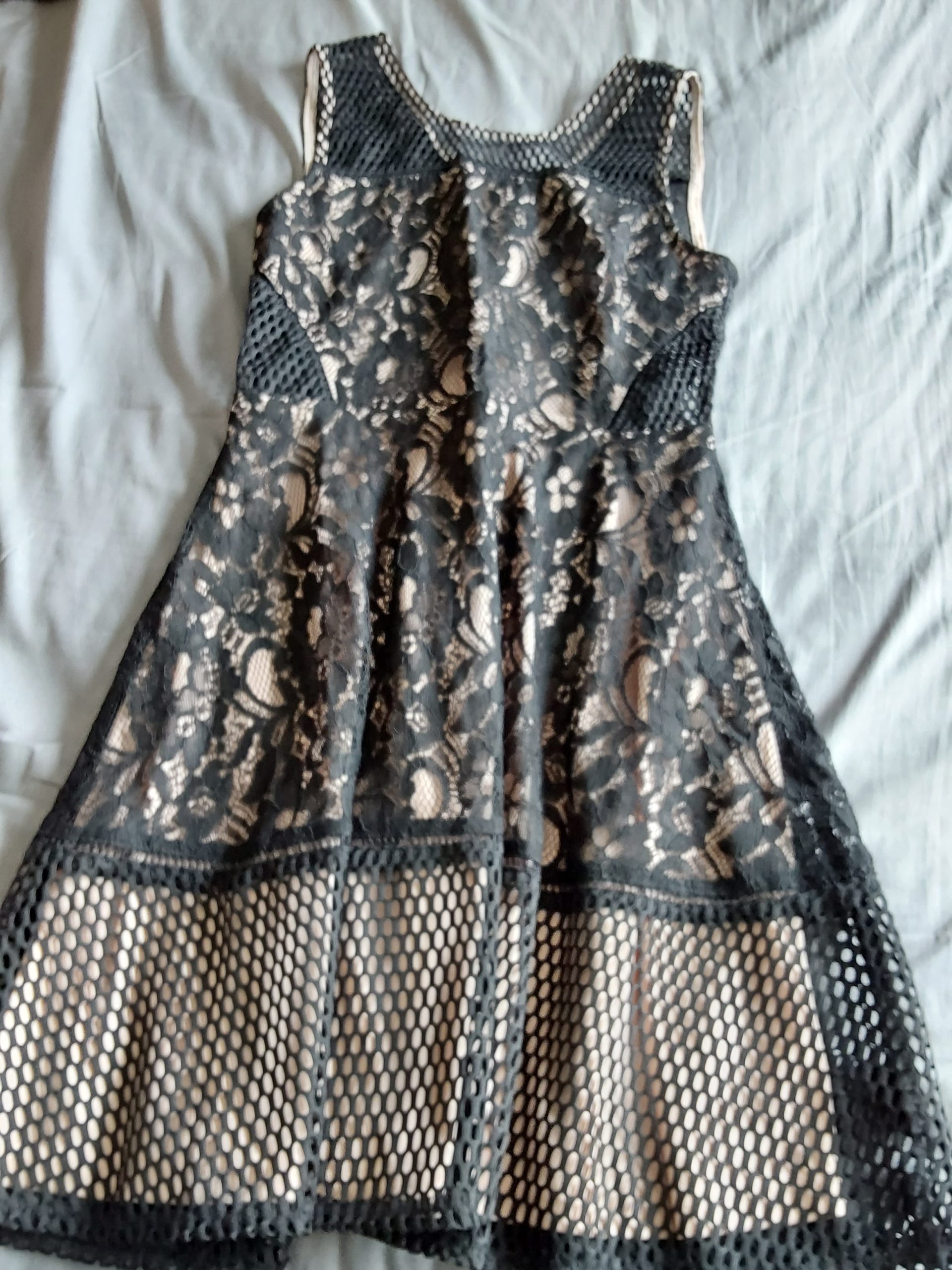 AX Paris Women Black & Beige Lace Mesh Dress UK 10 Ladies
