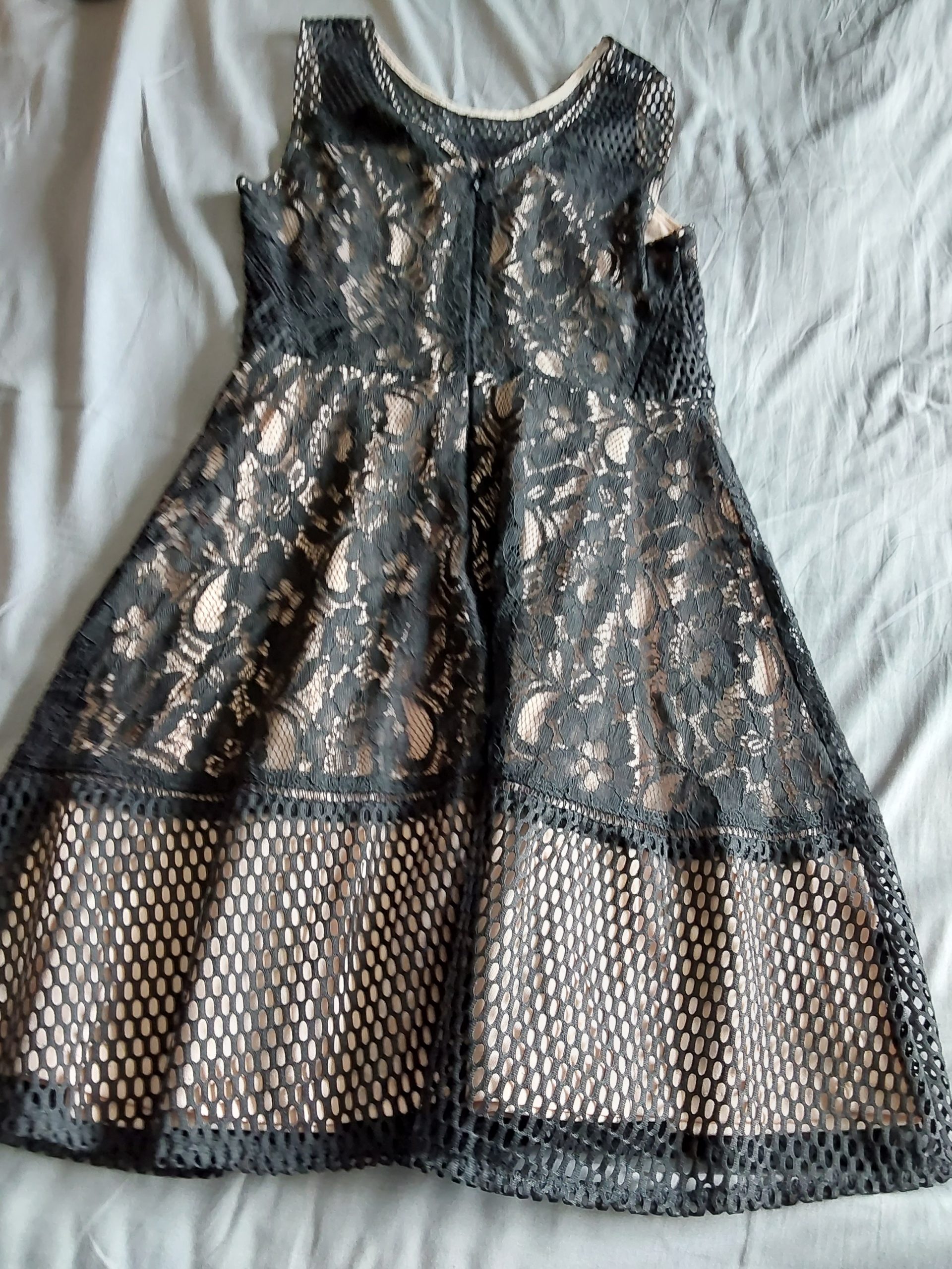 AX Paris Women Black & Beige Lace Mesh Dress UK 10 Ladies image 2