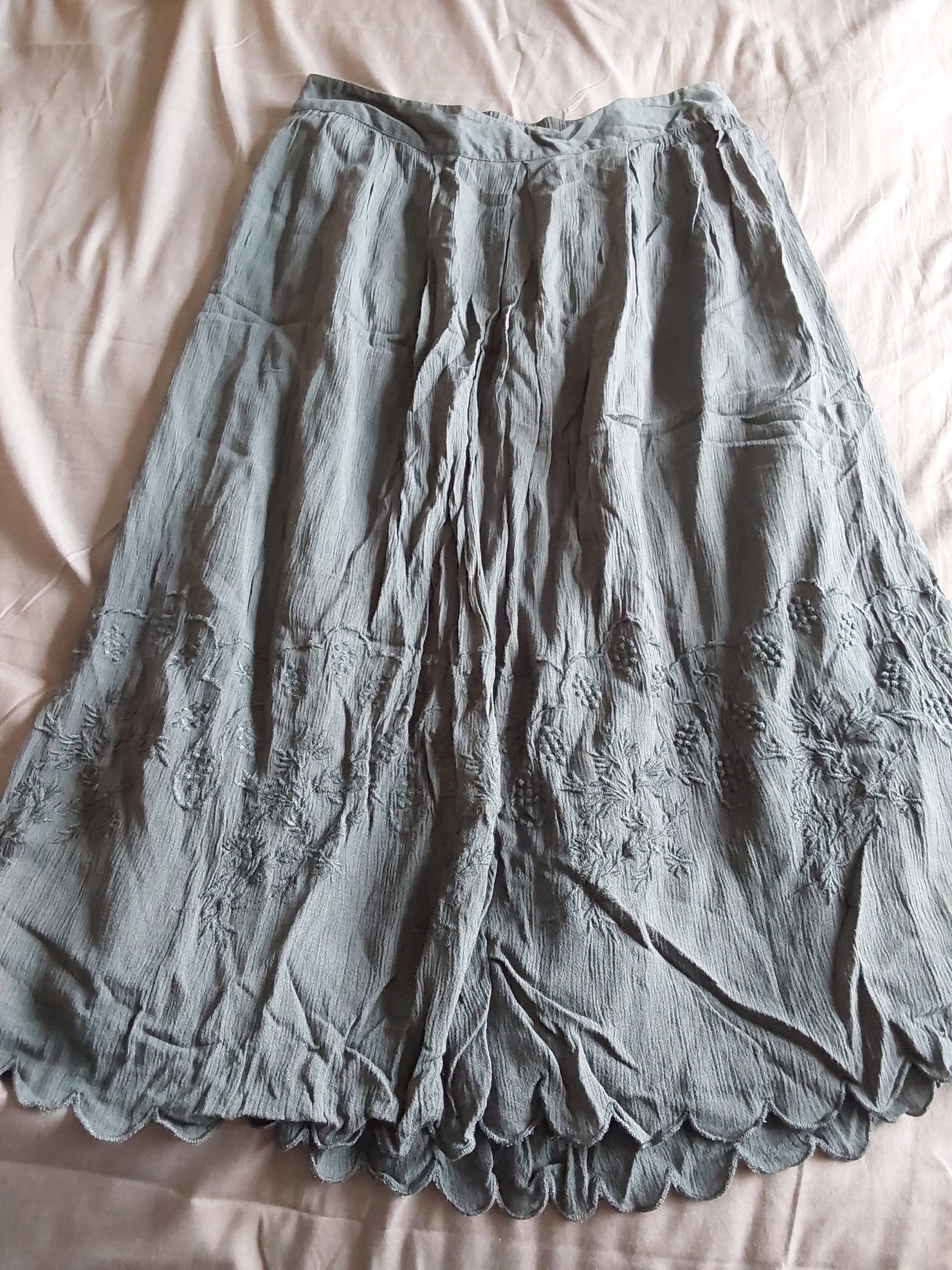 White Stuff Grey Embroidered Midi Skirt Small Womans UK Size 10