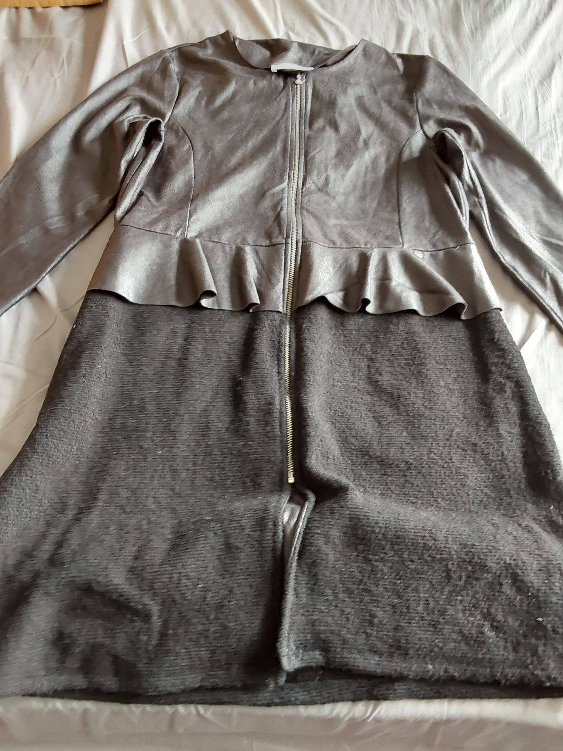 Cotton Brothers Grey Leather & Knit Peplum Dress Medium