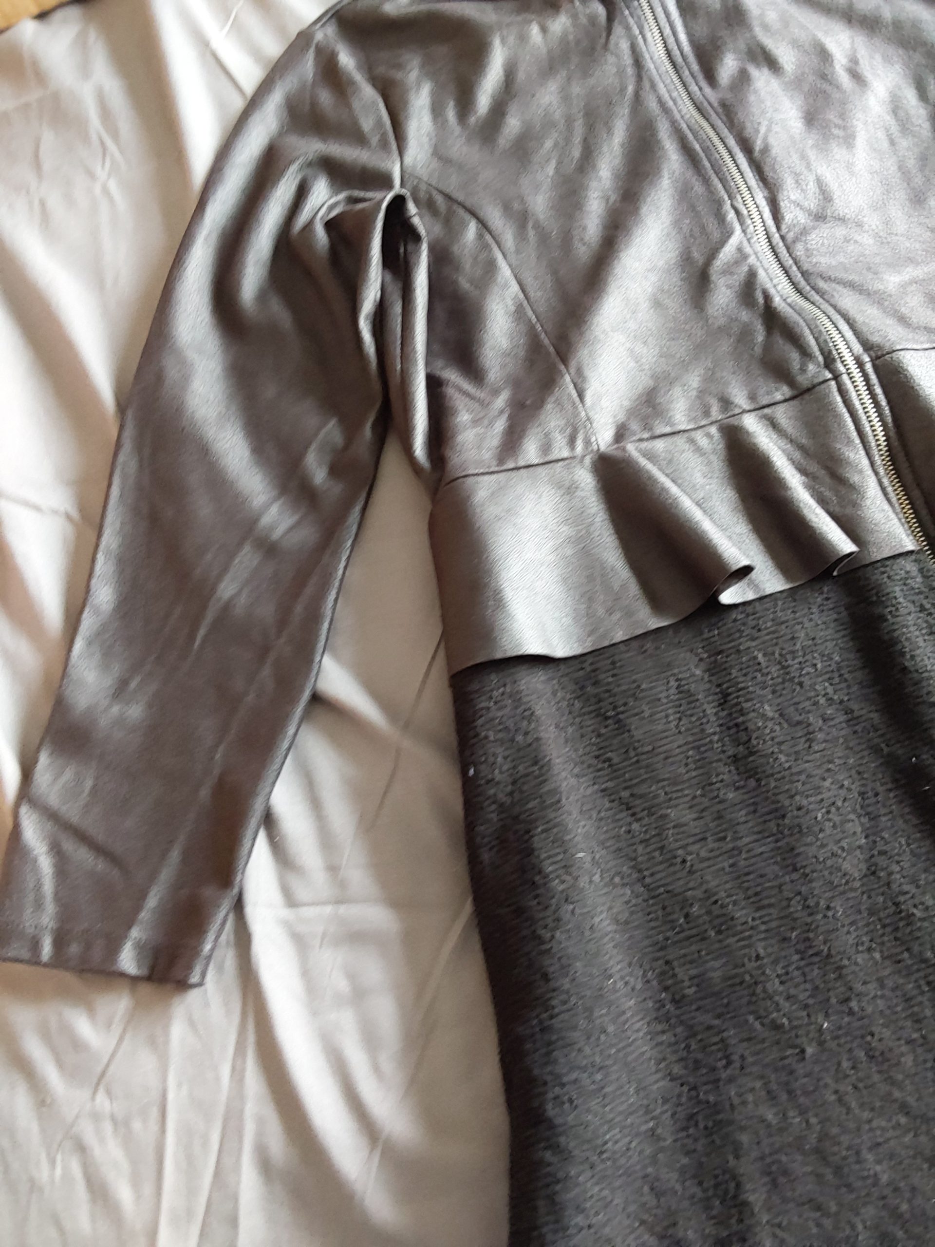 Cotton Brothers Grey Leather & Knit Peplum Dress Medium image 2