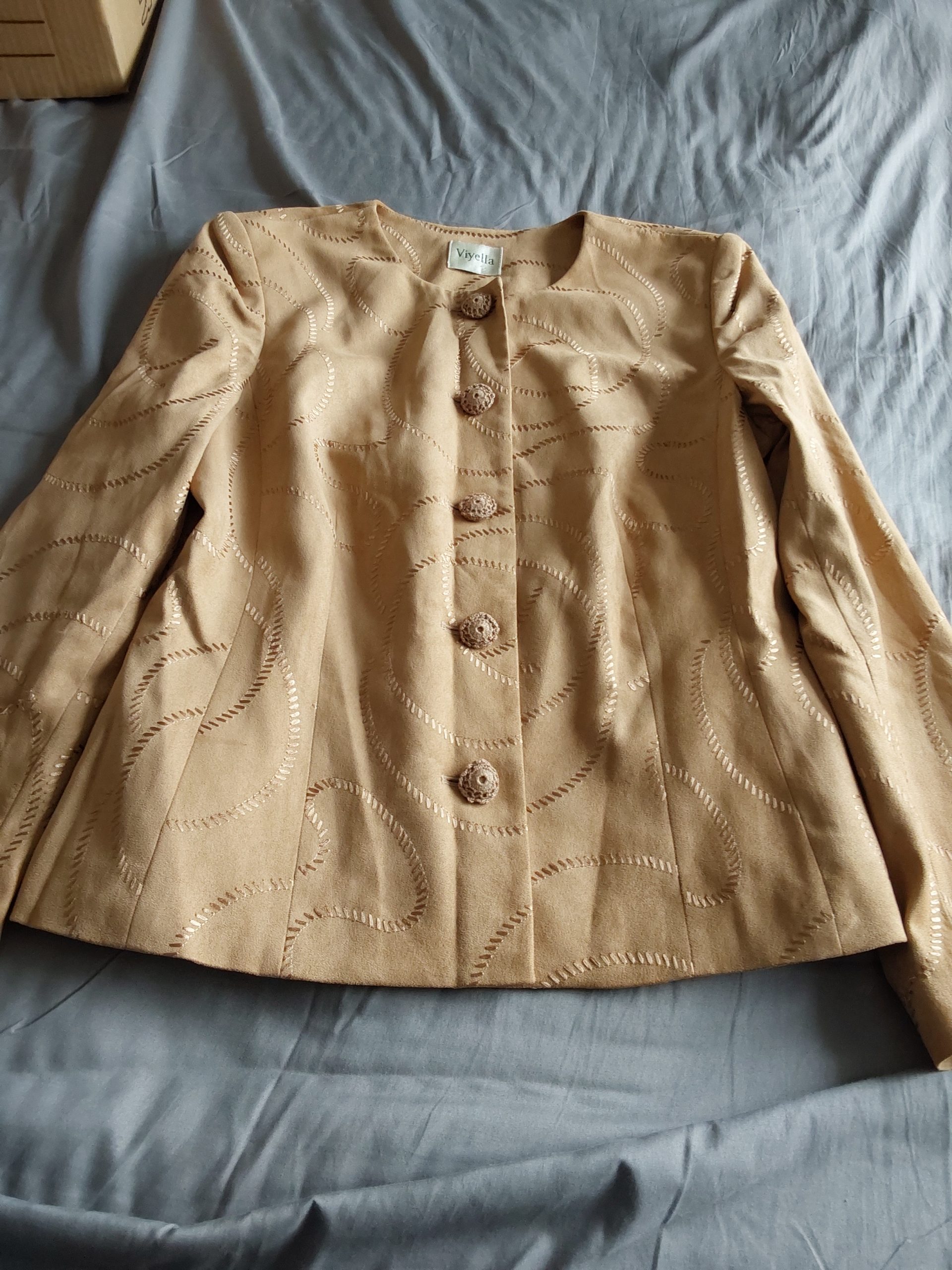 Viyella Beige Suede Effect Embroidered Jacket UK 10 Y2k Stunning