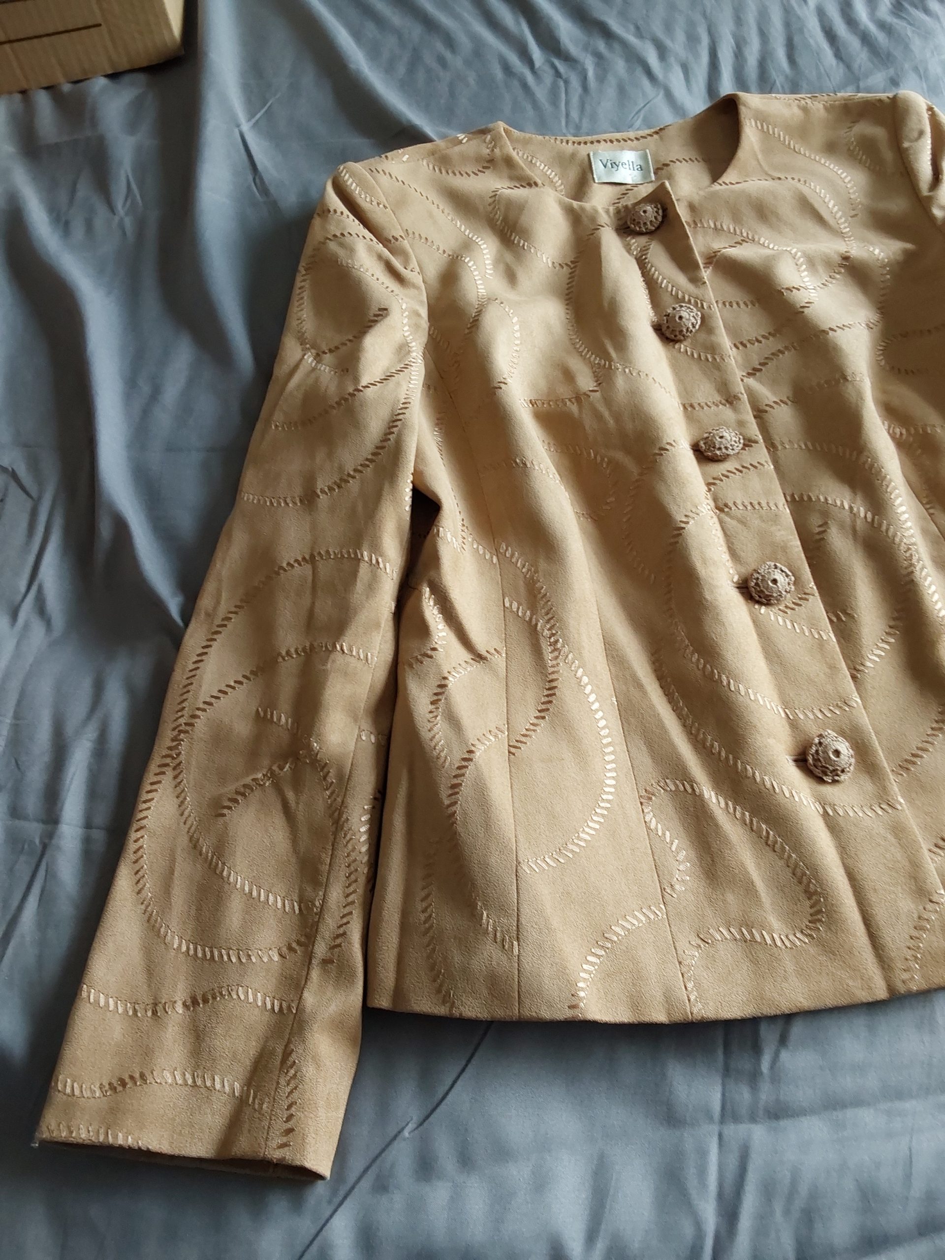 Viyella Beige Suede Effect Embroidered Jacket UK 10 Y2k Stunning image 2