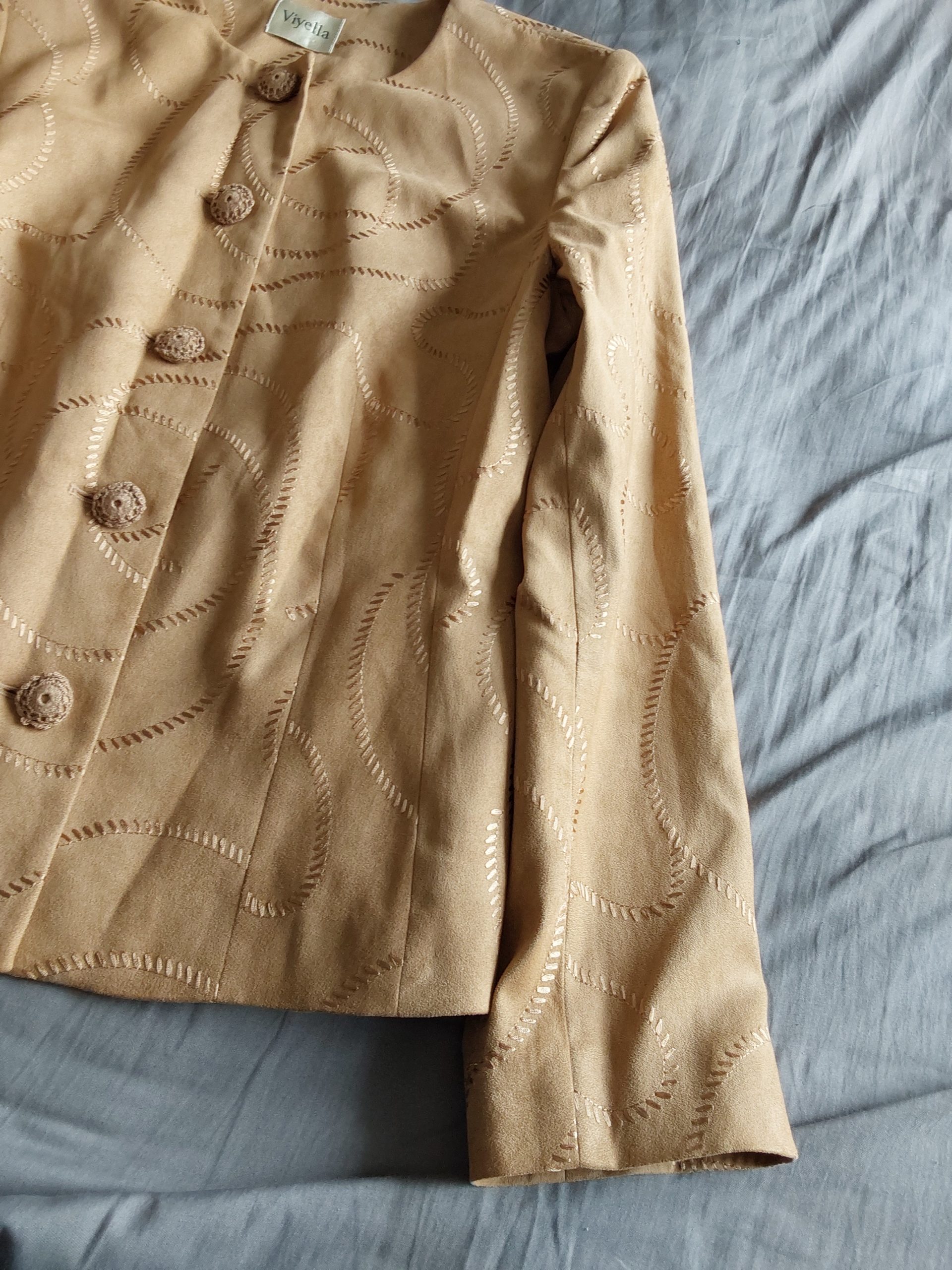Viyella Beige Suede Effect Embroidered Jacket UK 10 Y2k Stunning image 3