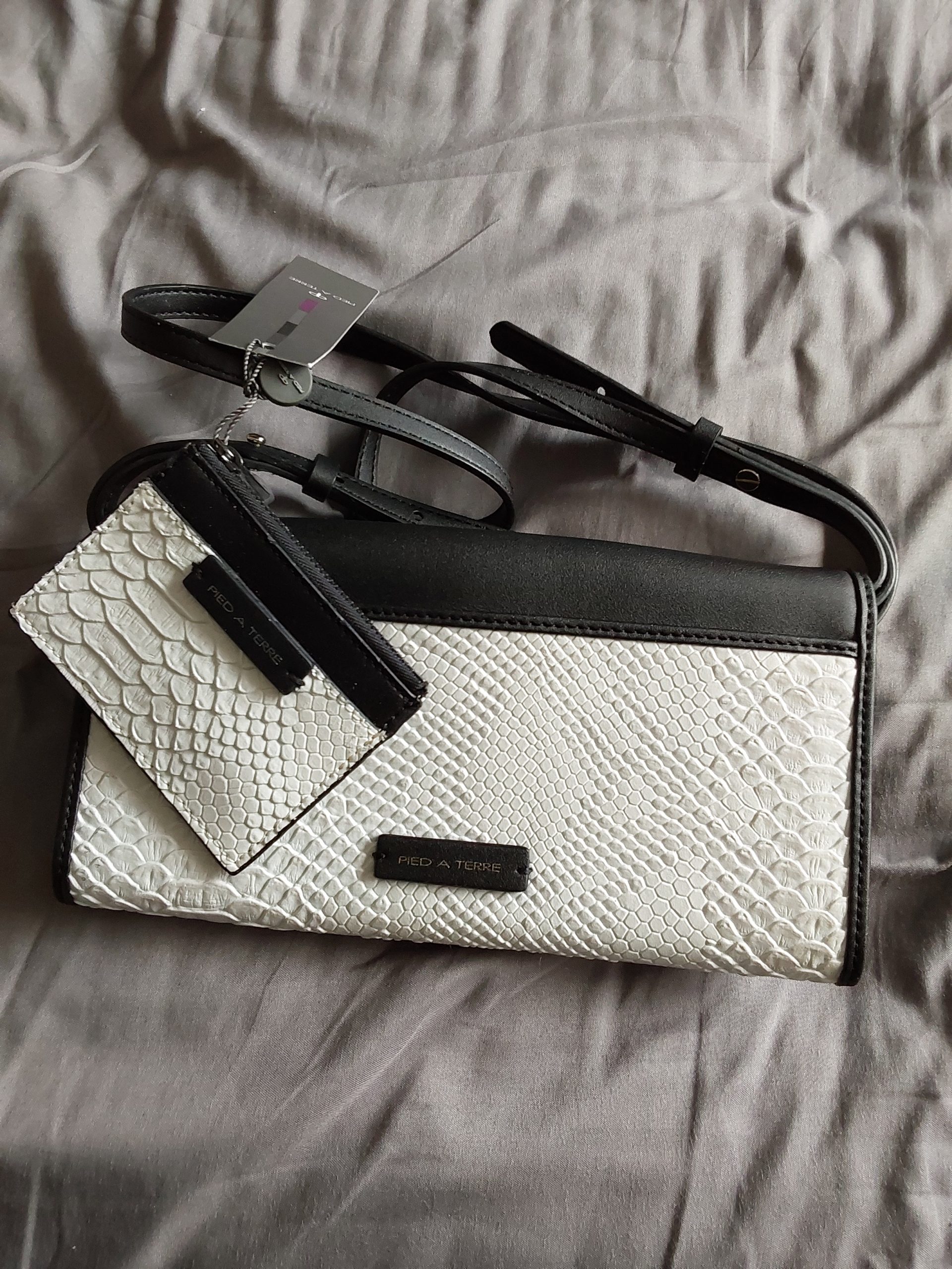 Pied A Terre White & Black Snake Print Crossbody Bag Small BNWT