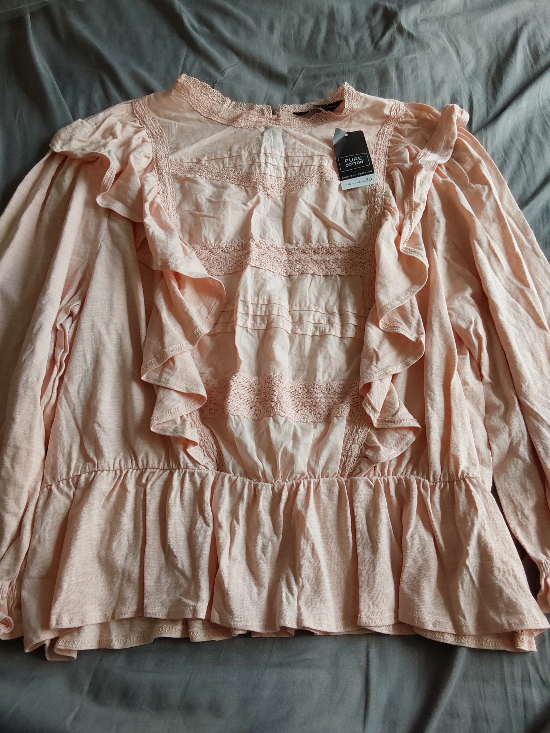 Dorothy Perkins Peach Cotton Lace Detail Blouse UK 20 Ladies BNWT