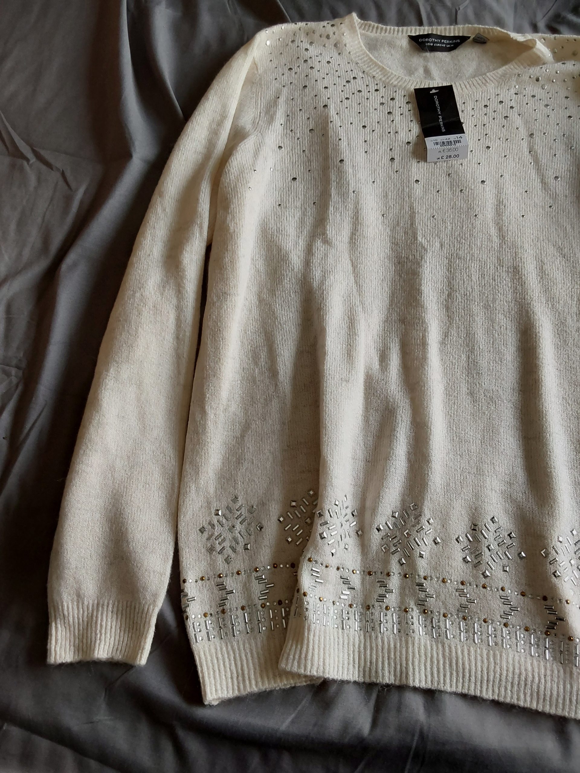 Dorothy Perkins Cream Sparkle Knit Jumper UK 14 Embellished BNWT Womans image 2