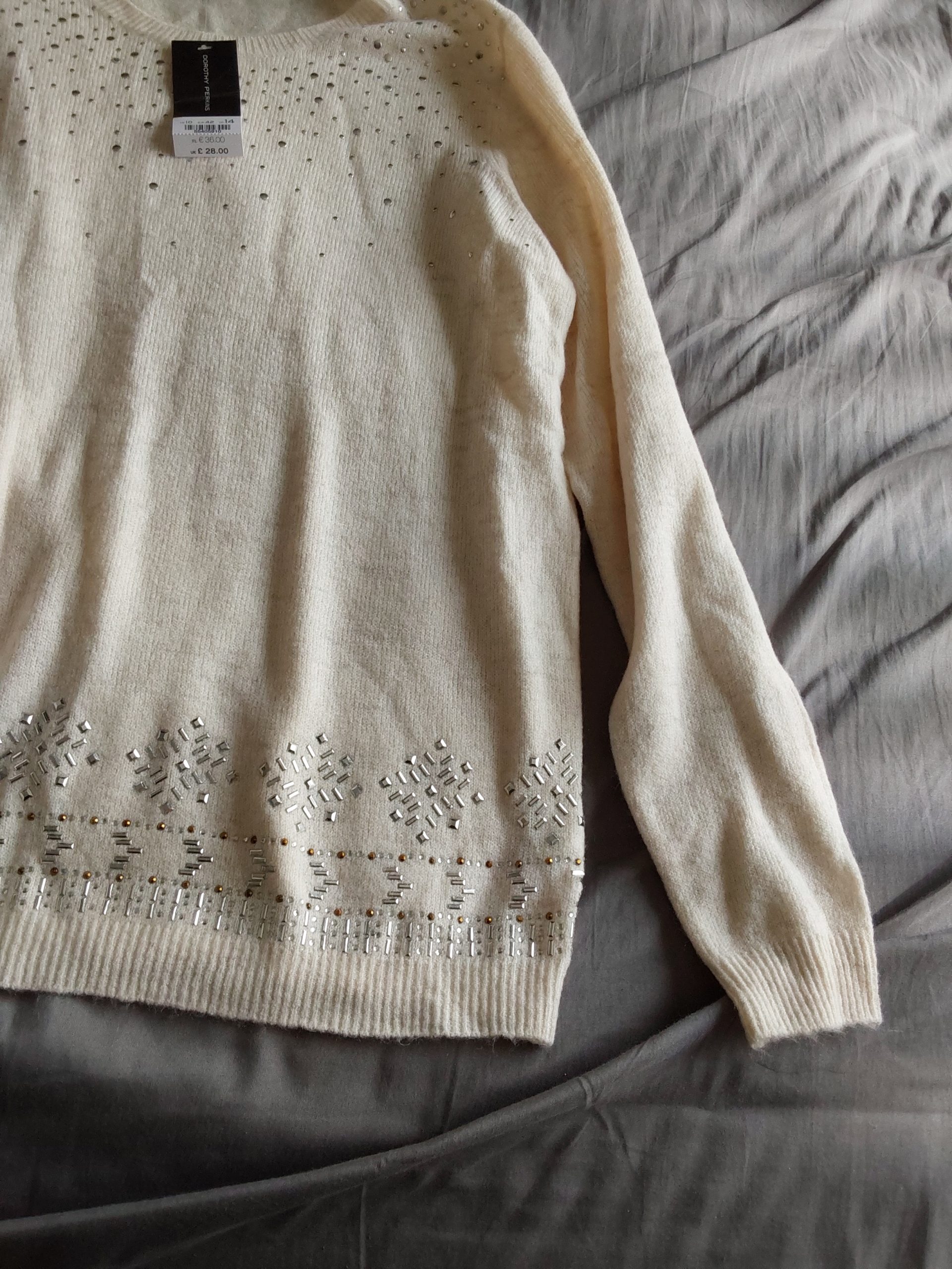 Dorothy Perkins Cream Sparkle Knit Jumper UK 14 Embellished BNWT Womans image 3