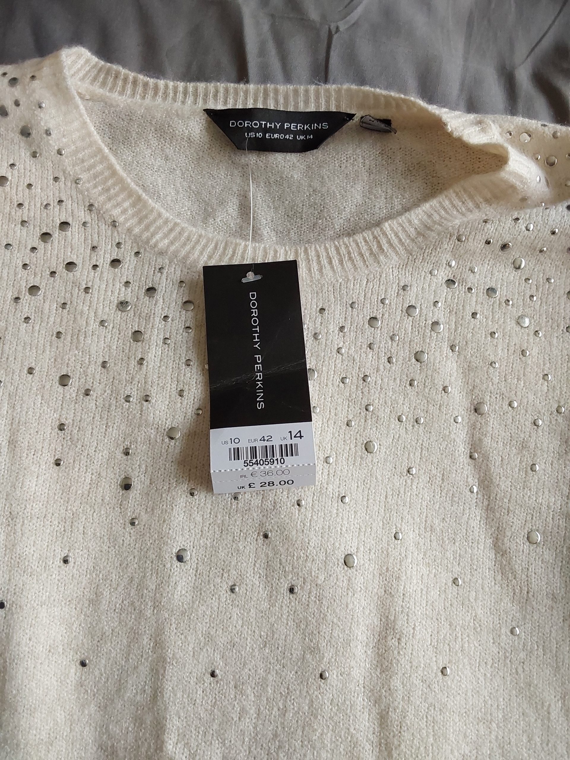 Dorothy Perkins Cream Sparkle Knit Jumper UK 14 Embellished BNWT Womans image 4