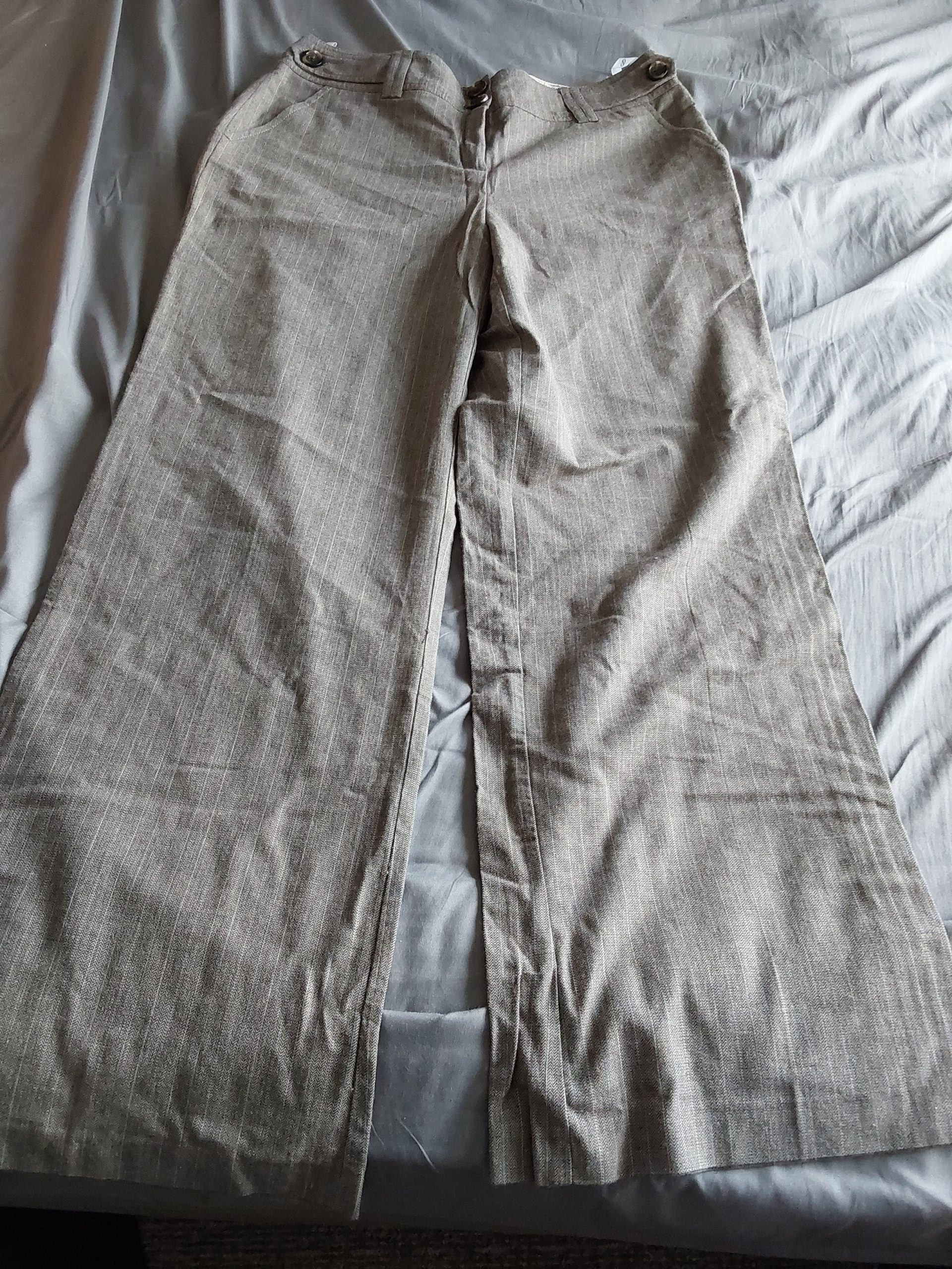 Next Beige Tailored Wide Leg Trousers 18L Ladies Womens New Ofiice Smart