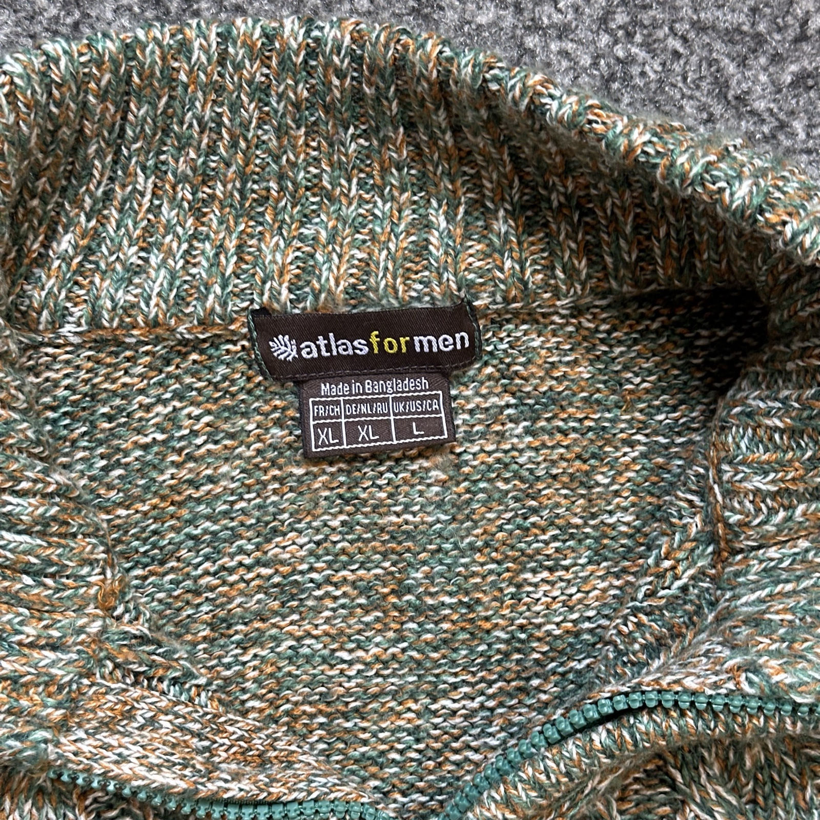 Atlas for Men cable knit quarter zip jumper green marl outdoor image 2