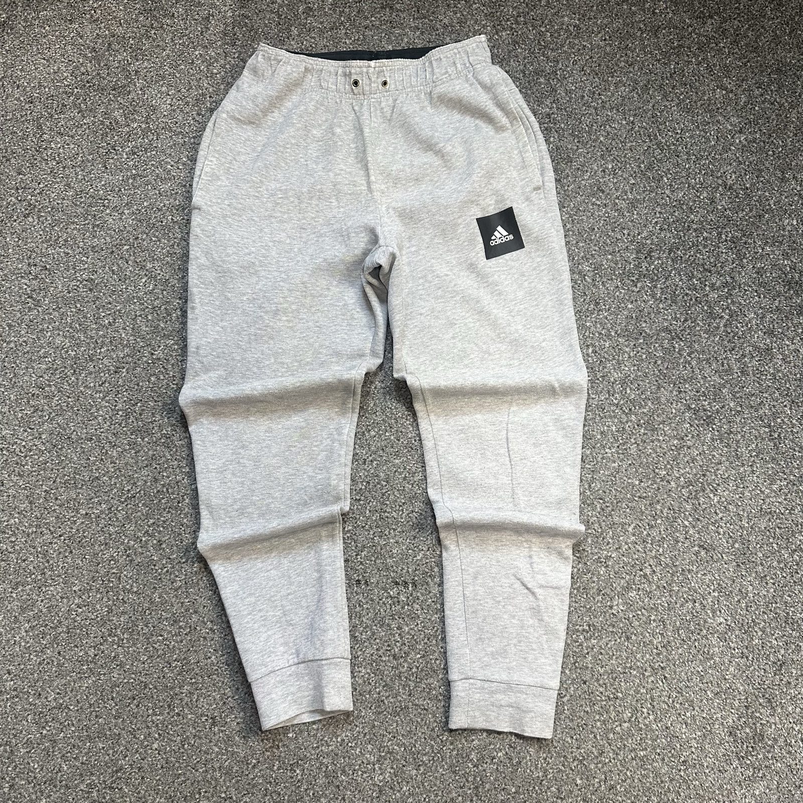 Adidas Grey Marl Joggers Square Logo Ribbed Cuff Tracksuit Bottoms