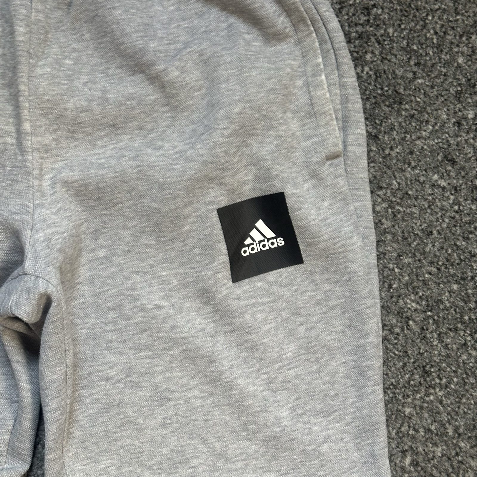 Adidas Grey Marl Joggers Square Logo Ribbed Cuff Tracksuit Bottoms image 2