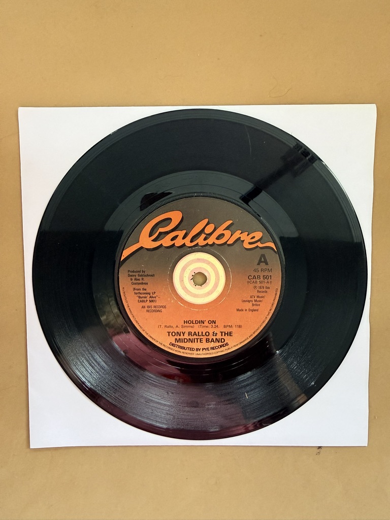 Vinyl 7" Tony Rallo & The Midnite Band Single Holdin' on / Burning Alive