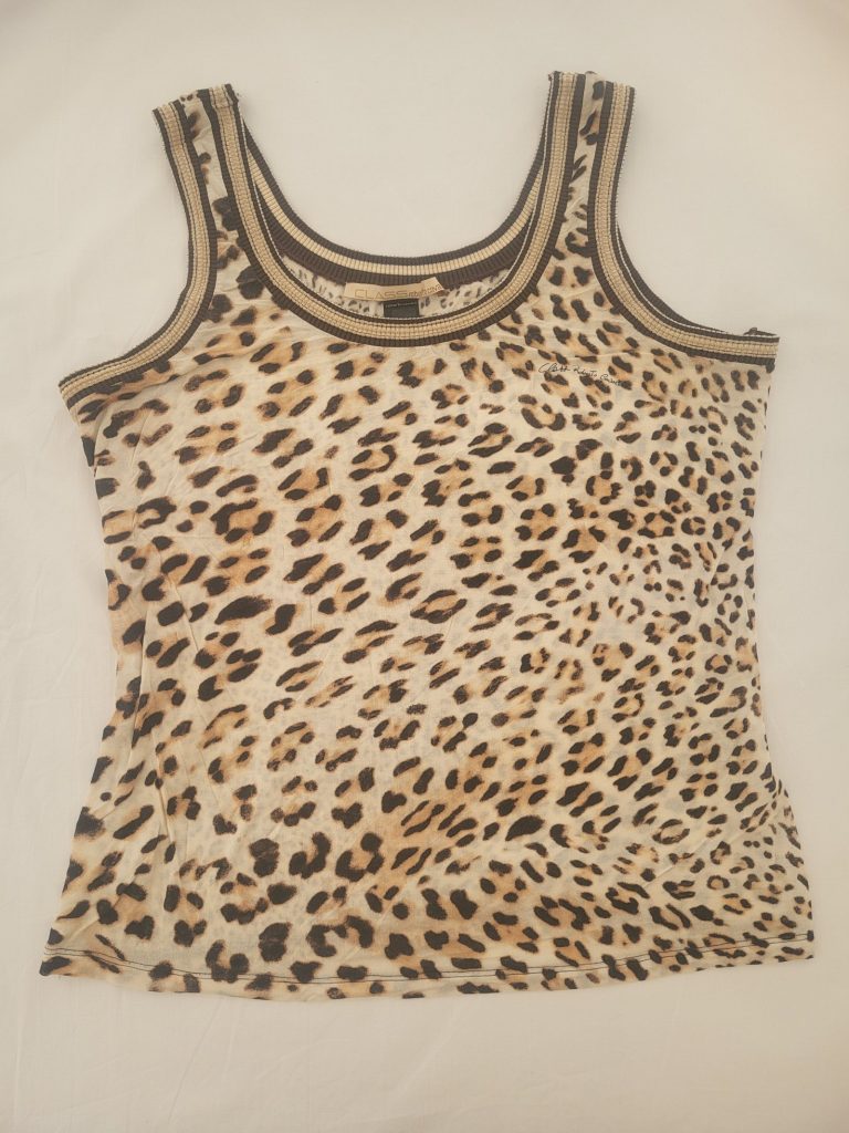 Roberto Cavalli Brown & Beige Leopard Print Tank Top IT 50/ US 16