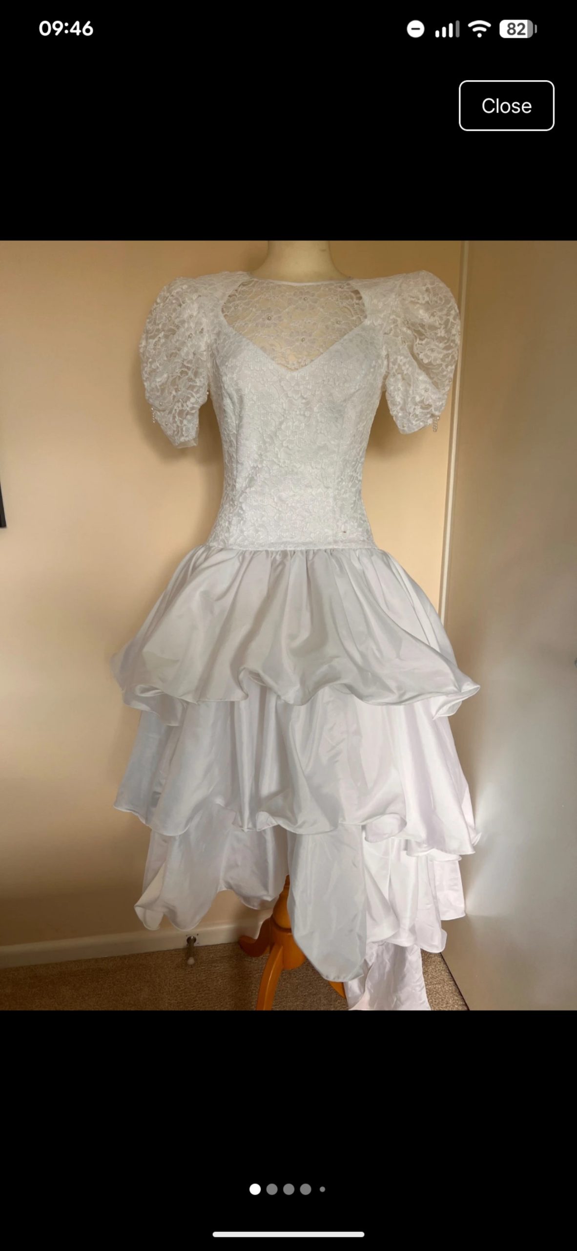 White Lace Puff Sleeve Bridal Dress Large with Peplum