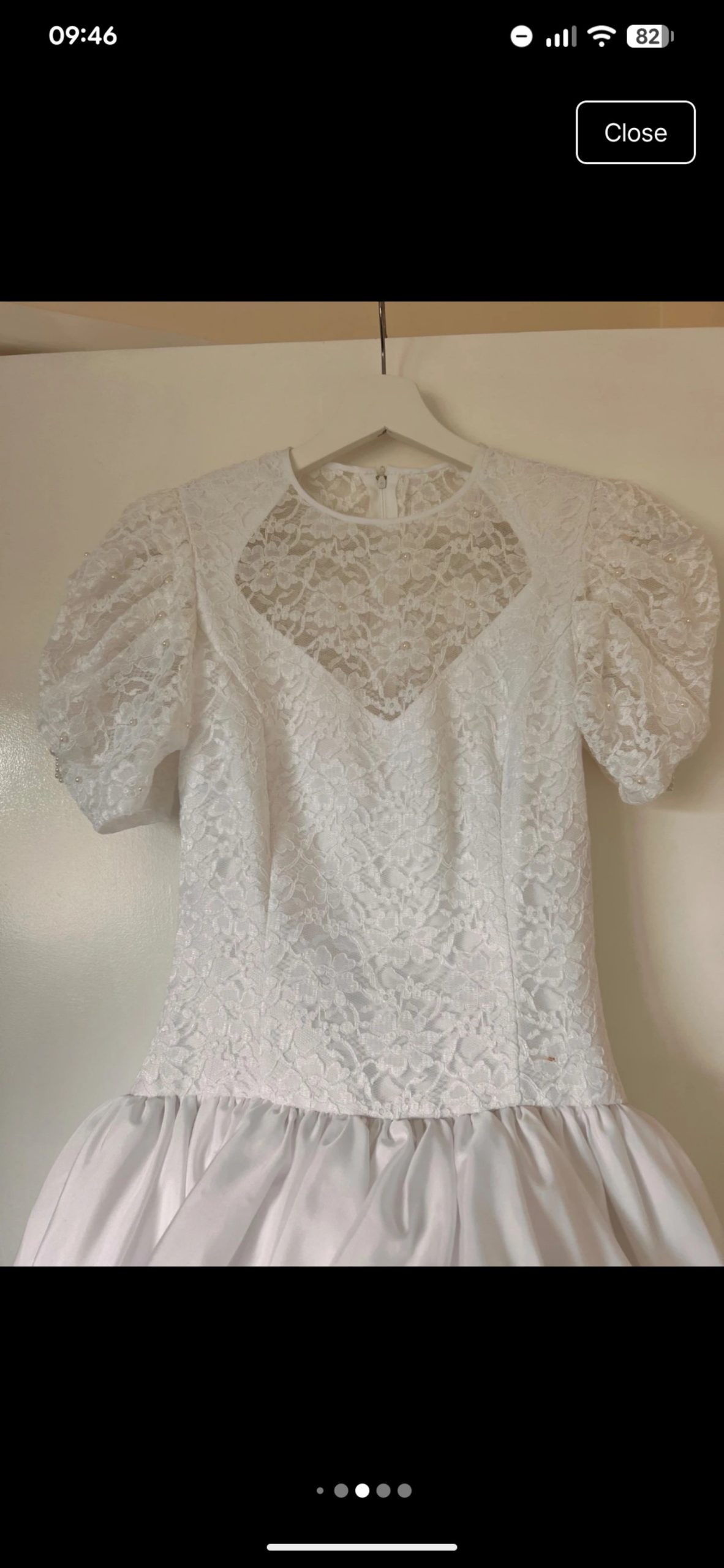 White Lace Puff Sleeve Bridal Dress Large with Peplum image 4