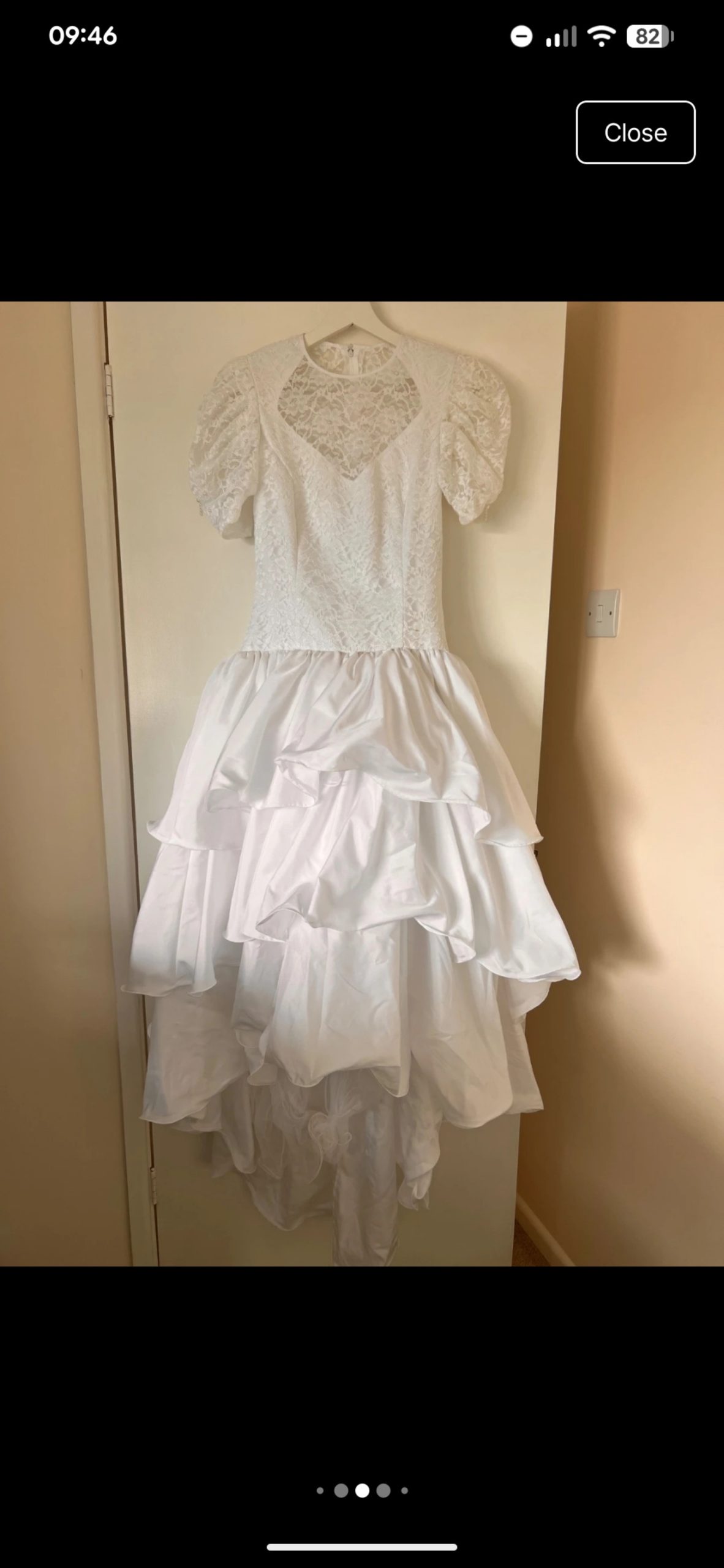 White Lace Puff Sleeve Bridal Dress Large with Peplum image 6