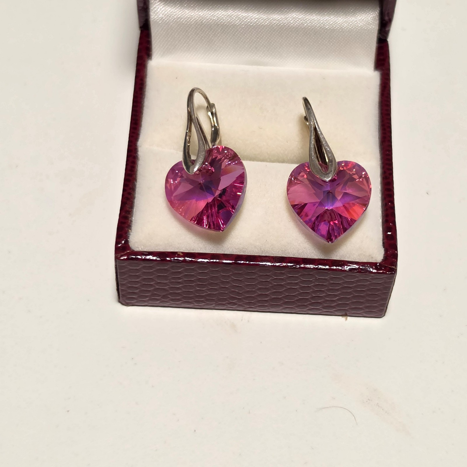 925 Pink Heart Crystal Silver Hook Earrings.b4 image 2