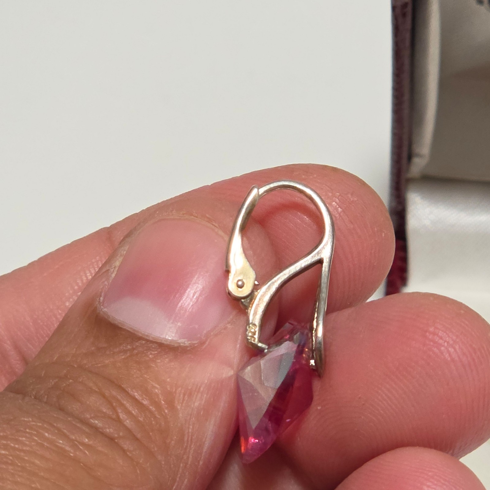 925 Pink Heart Crystal Silver Hook Earrings.b4 image 3