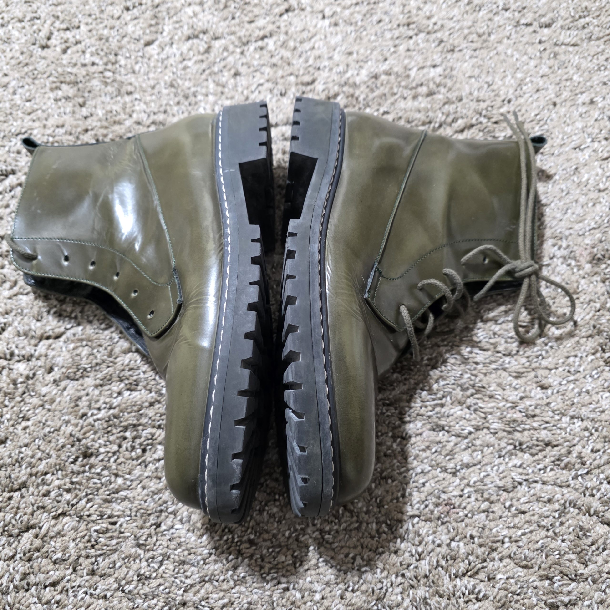 Women’s EU 37 Olive Green Glossy Lace-Up Combat Boots Made in Portugal image 6