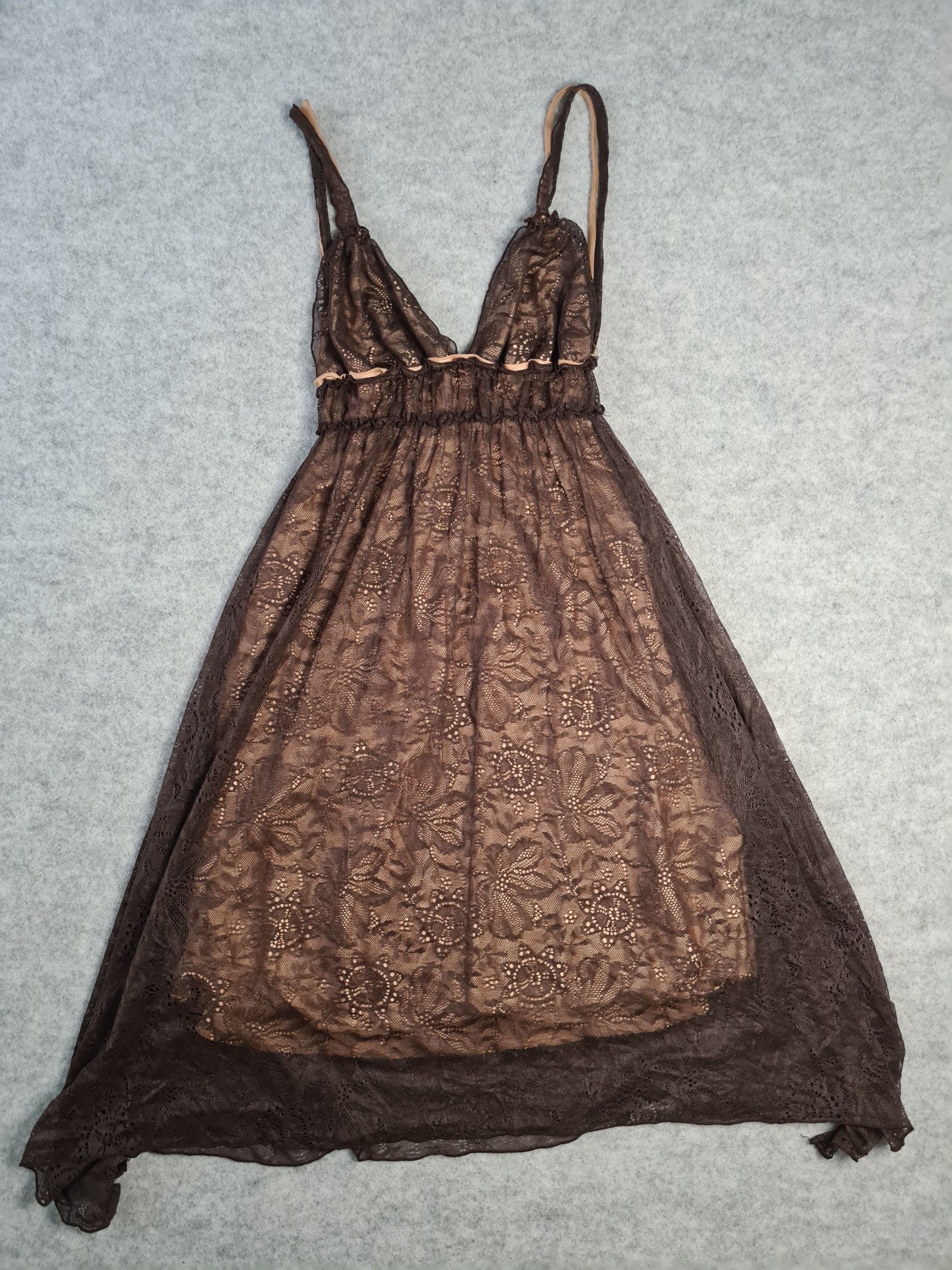 Vicki Martin Dress Brown Lace Overlay Size 1 UK 8 Y2K