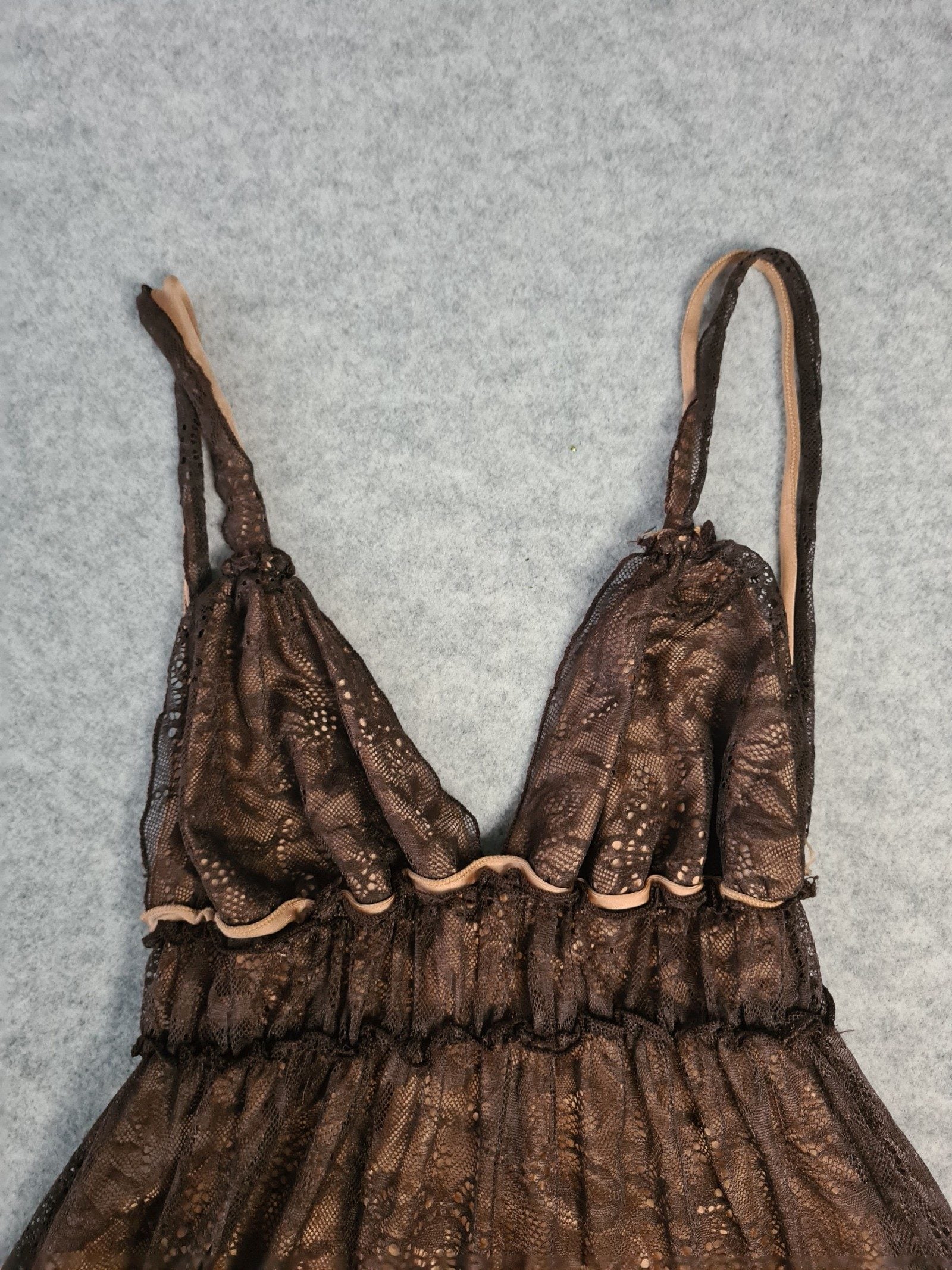 Vicki Martin Dress Brown Lace Overlay Size 1 UK 8 Y2K image 4