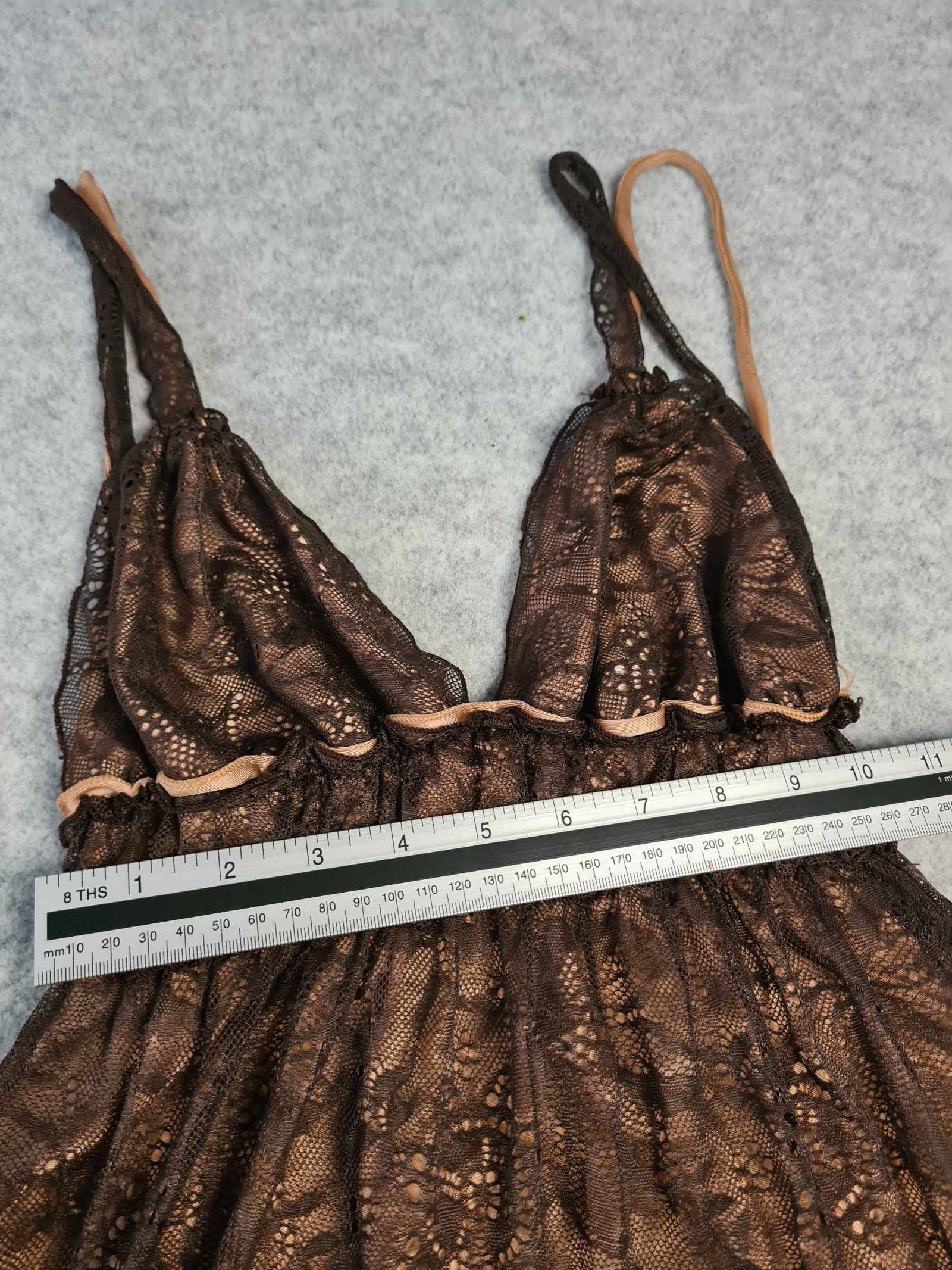 Vicki Martin Dress Brown Lace Overlay Size 1 UK 8 Y2K image 6
