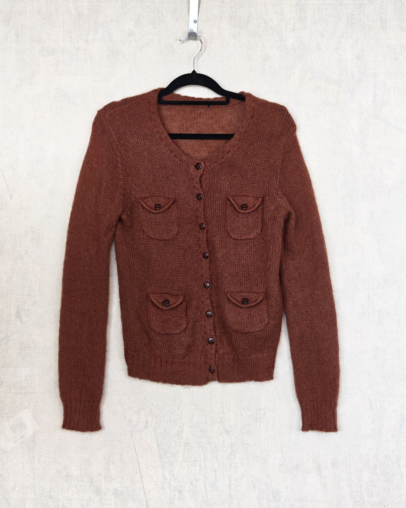 Brown Women's Woolen Knitted Cardigan Small