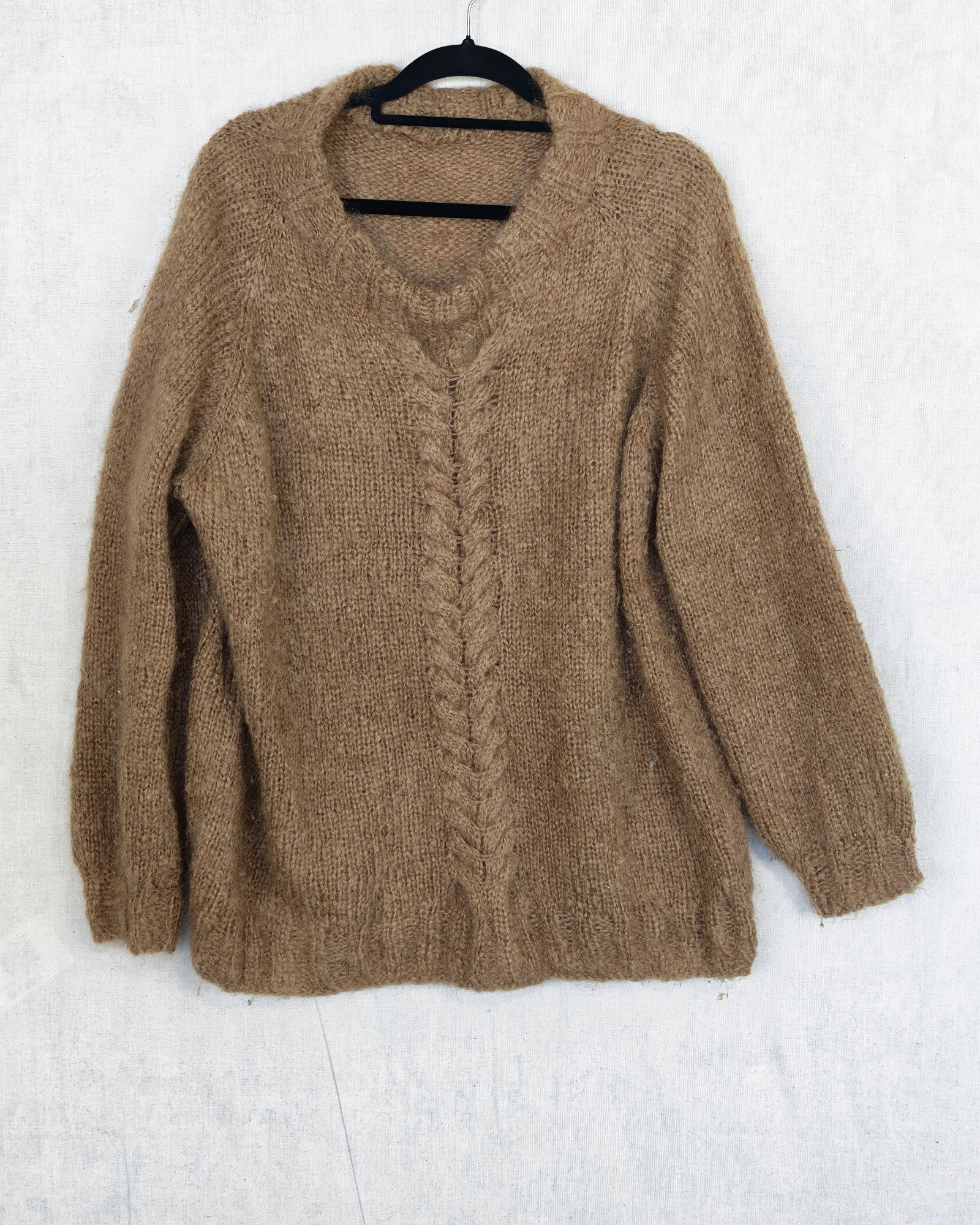 Brown Cable Knit Mohair Blend Sweater Medium Relaxed Fit