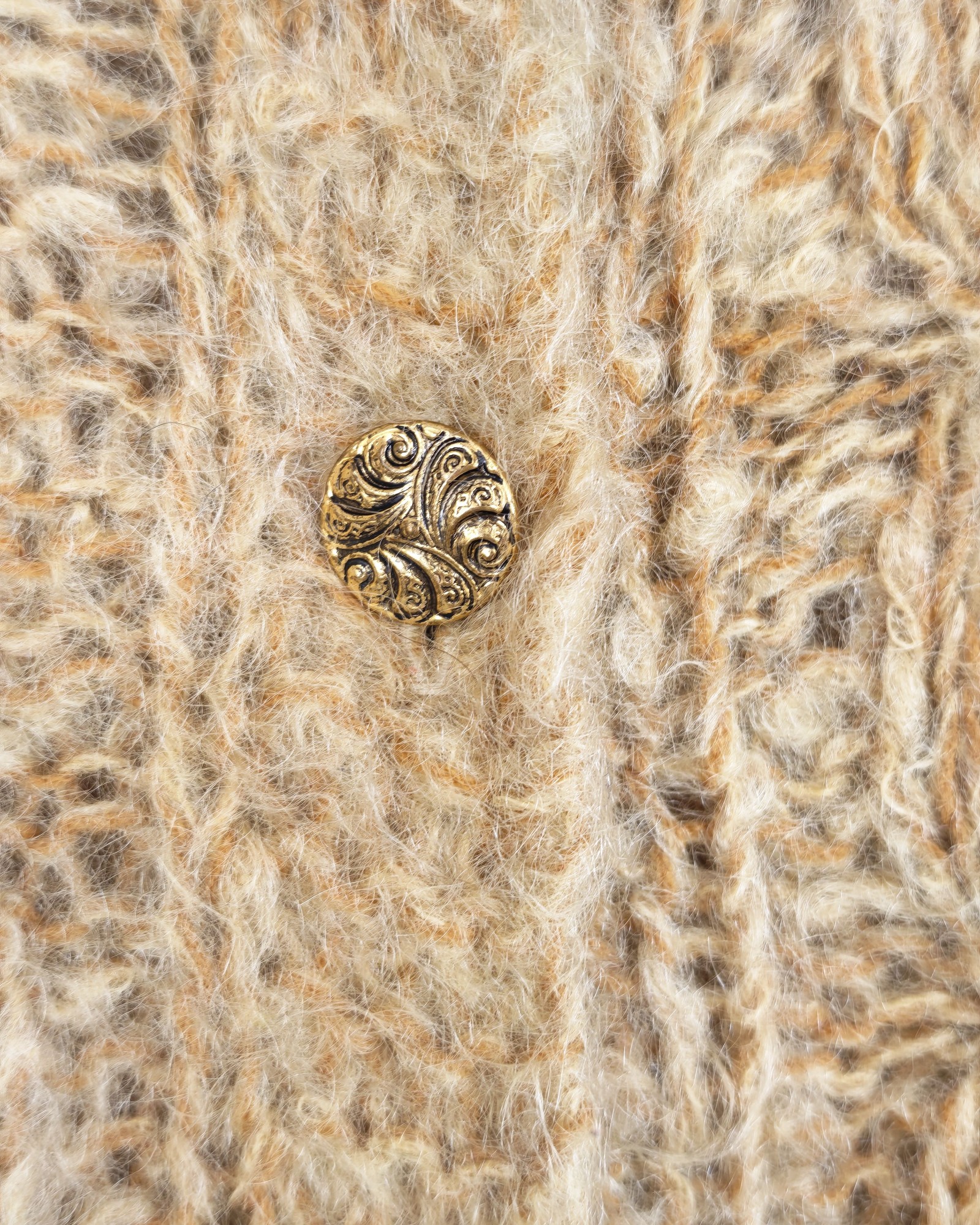 Beige, Green & Brown Cable Knit Wool Cardigan Medium image 3