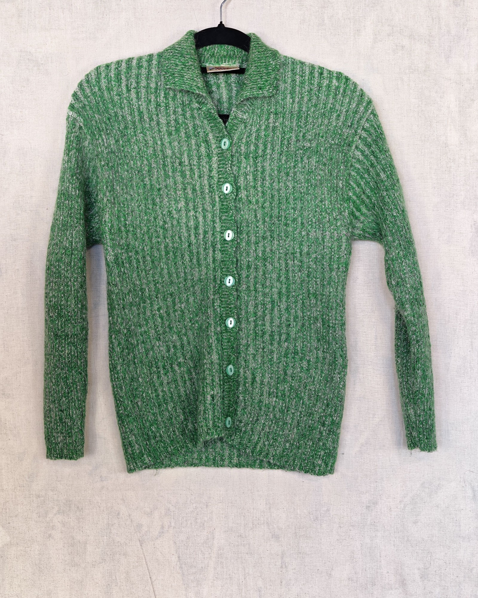 Nagpal Green & White Wool Blend Ribbed Cardigan Medium