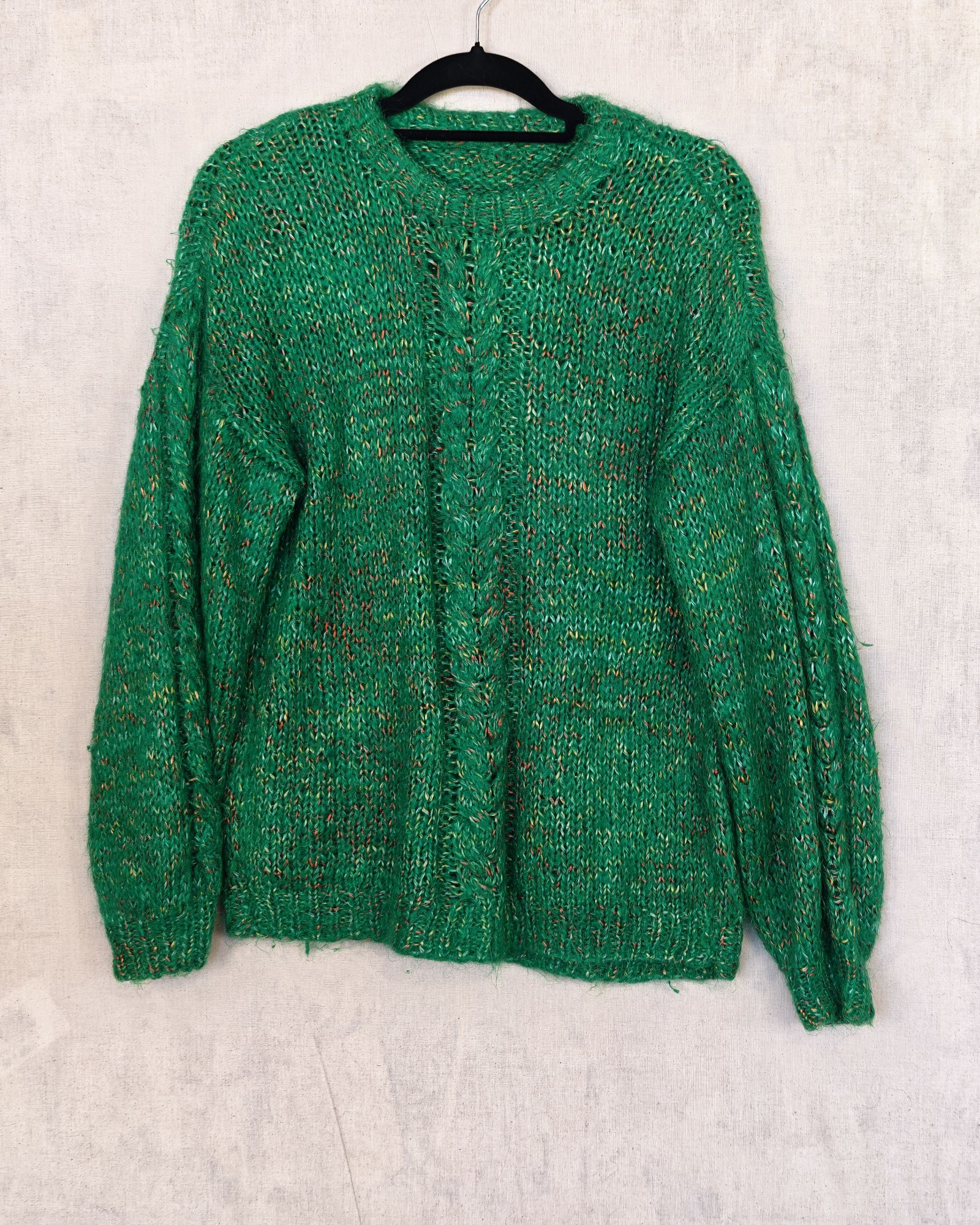 Green Chunky Knit Sweater Large Wool Blend Women