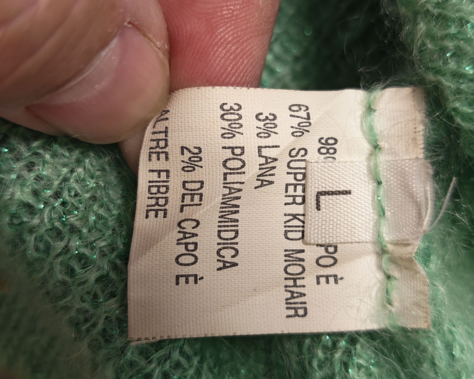 Green Mohair Wool Blend Button Cardigan Large Womens image 3