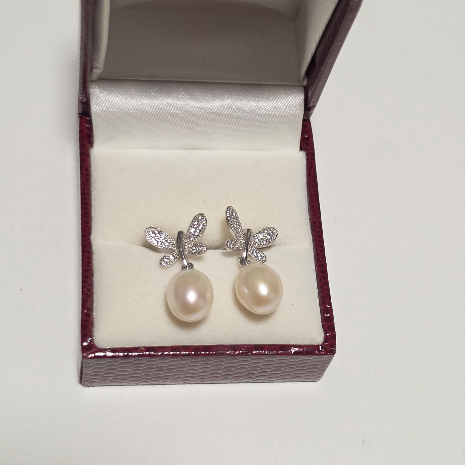 925 Pearl & Crystal Butterfly Drop Earrings Silver .b4 image 2