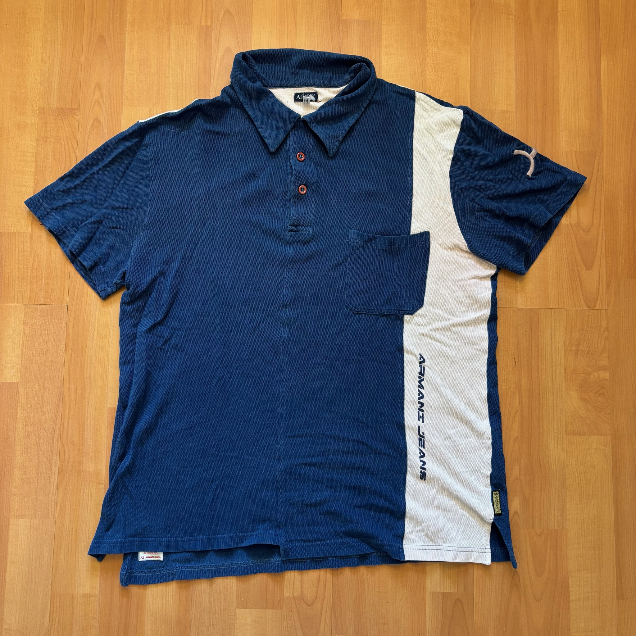 Armani Jeans Blue & White Polo Shirt Large Chest Pocket