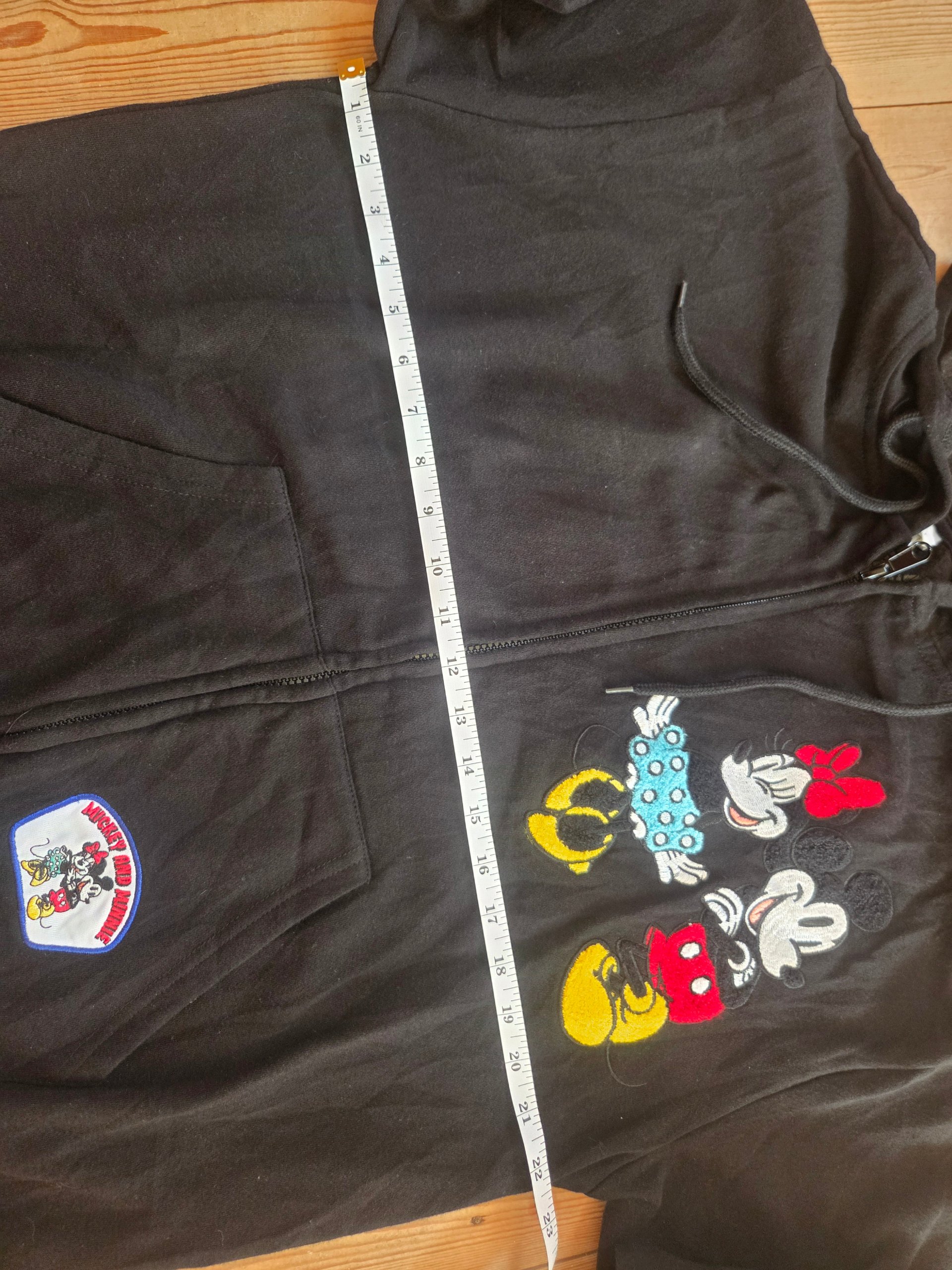 Disney Mickey & Minnie Mouse Embroidered Patch Black Zip Hoodie Size L image 4