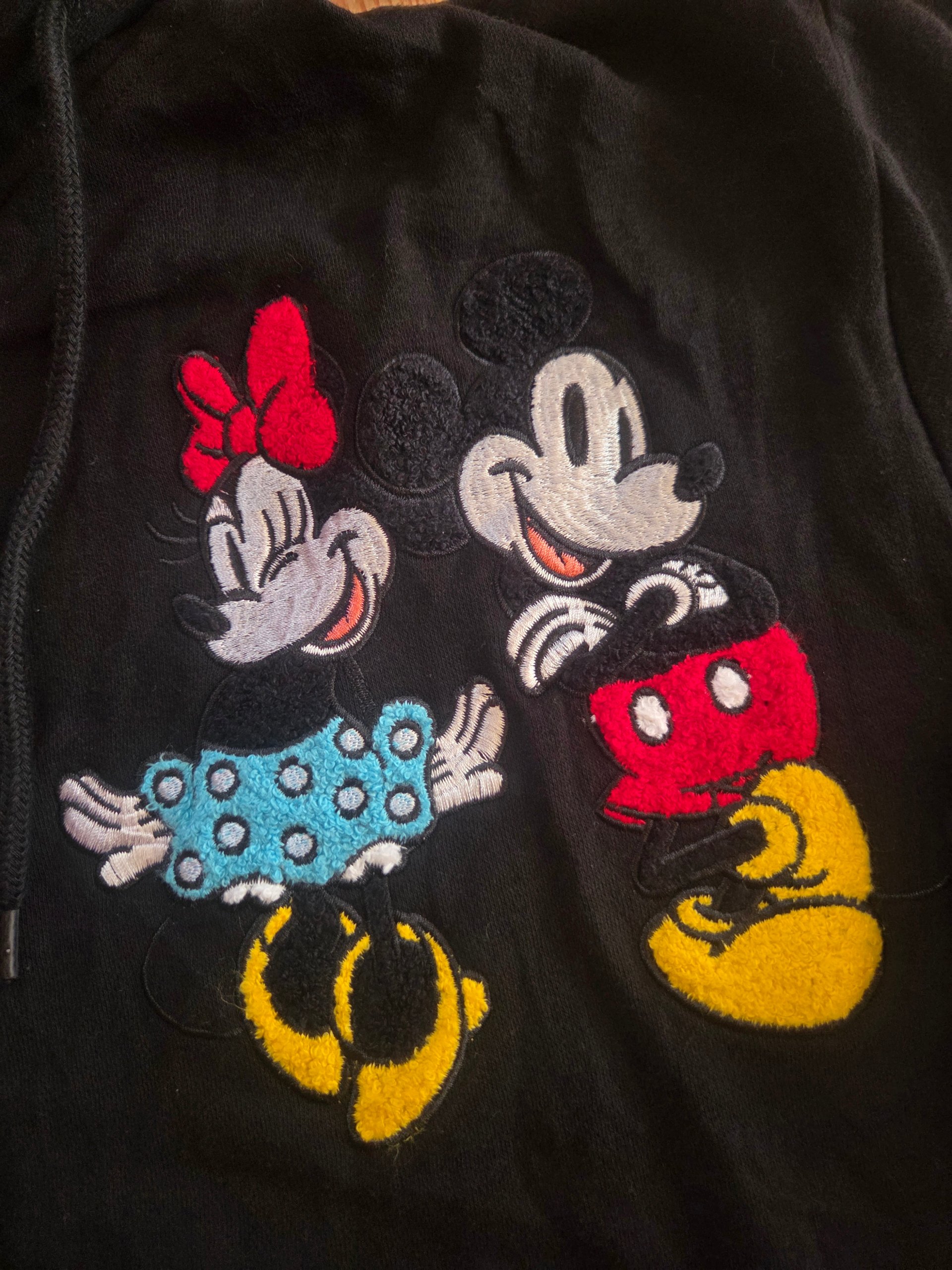 Disney Mickey & Minnie Mouse Embroidered Patch Black Zip Hoodie Size L image 7