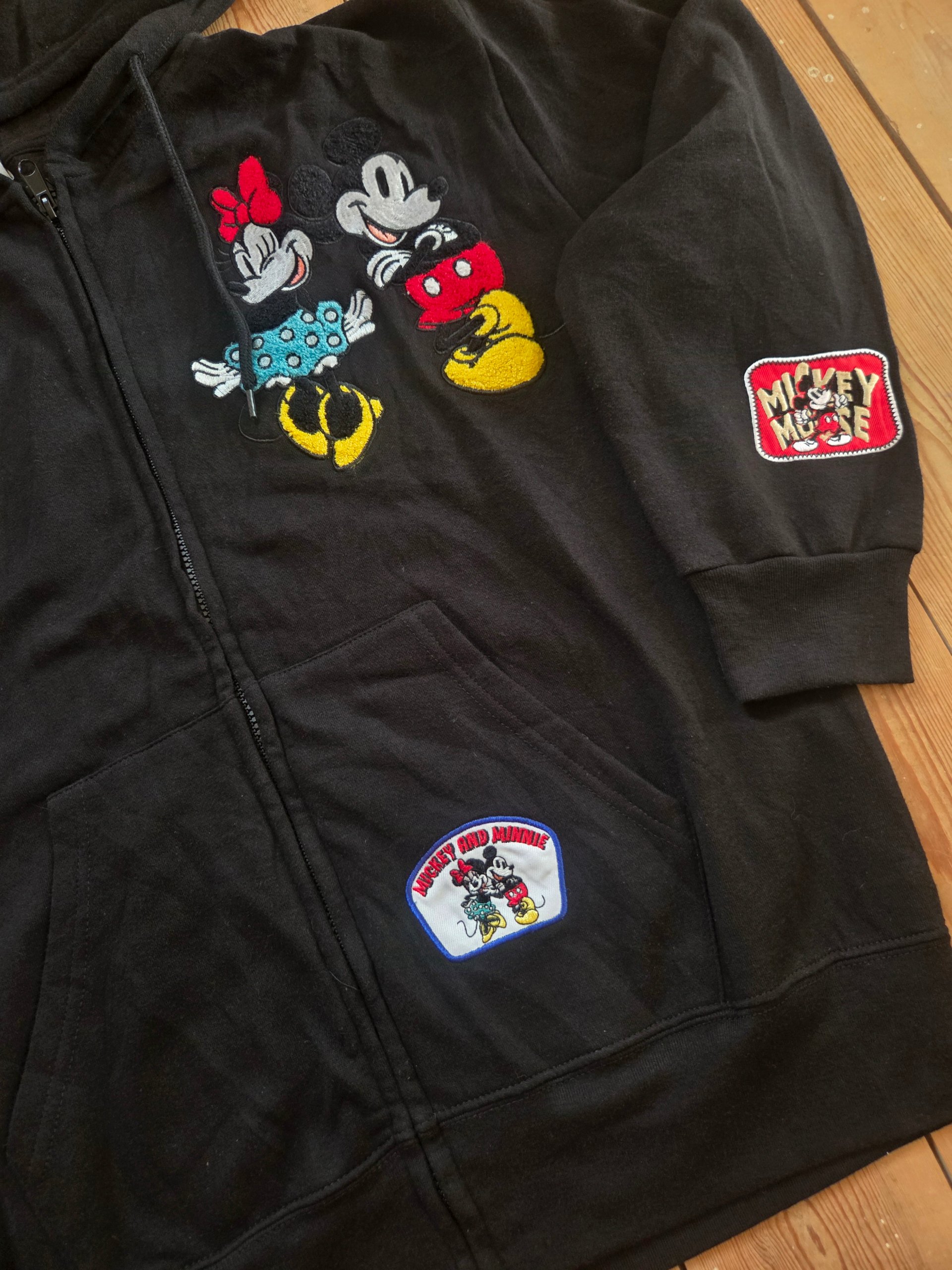 Disney Mickey & Minnie Mouse Embroidered Patch Black Zip Hoodie Size L image 10