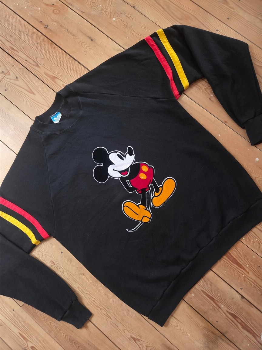 Vintage 80s Disney Mickey Mouse Felt Graphic Black Sweatshirt XL Made in USA