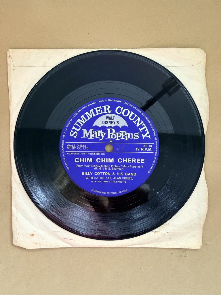 Mary Poppins Walt Disney Summer County Vinyl Record 45 RPM 7" Let's go fly a kite chim chim cheree image 2