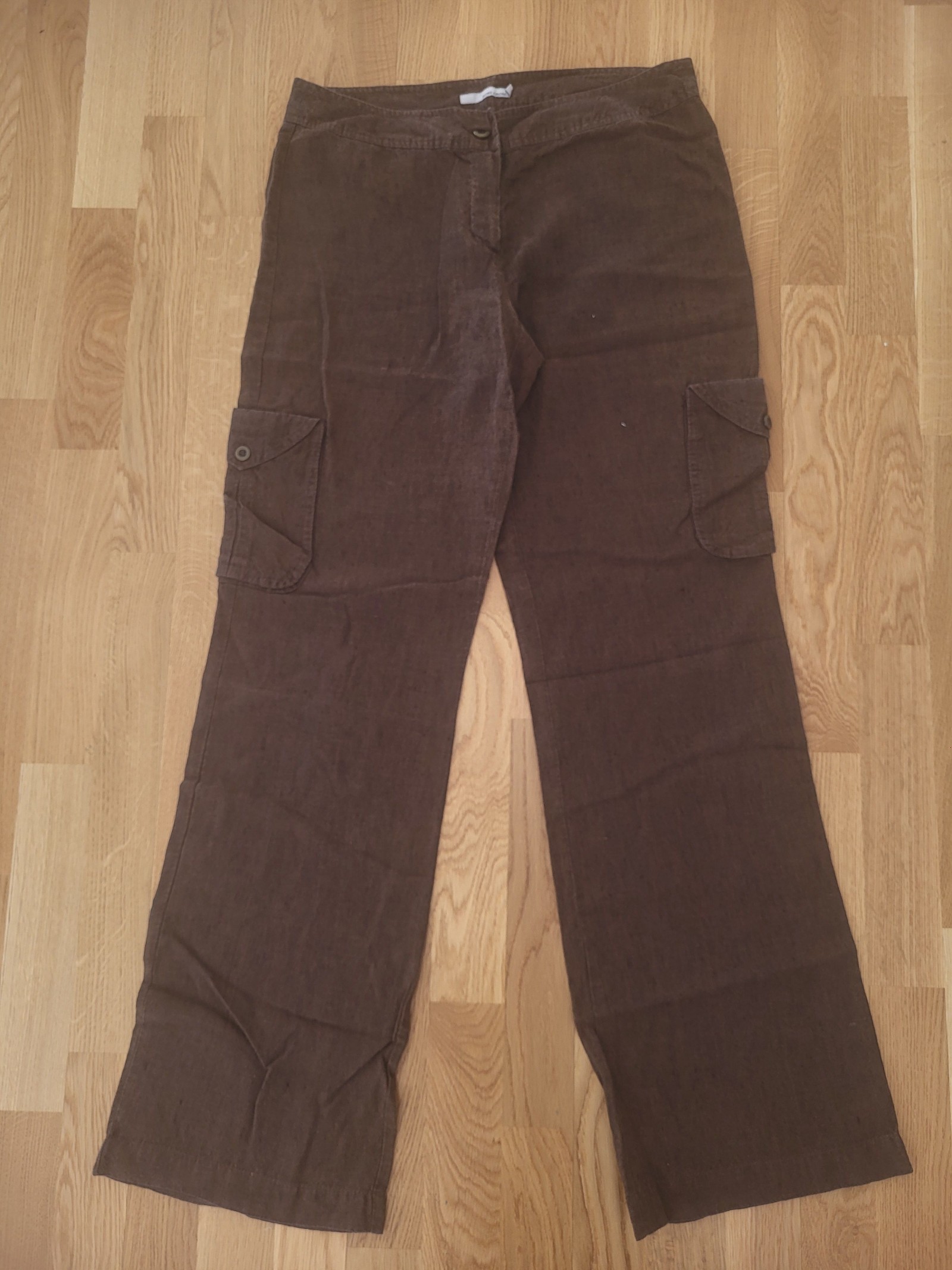 MORE & MORE Women Brown Cargo Linen Trousers Size US 12