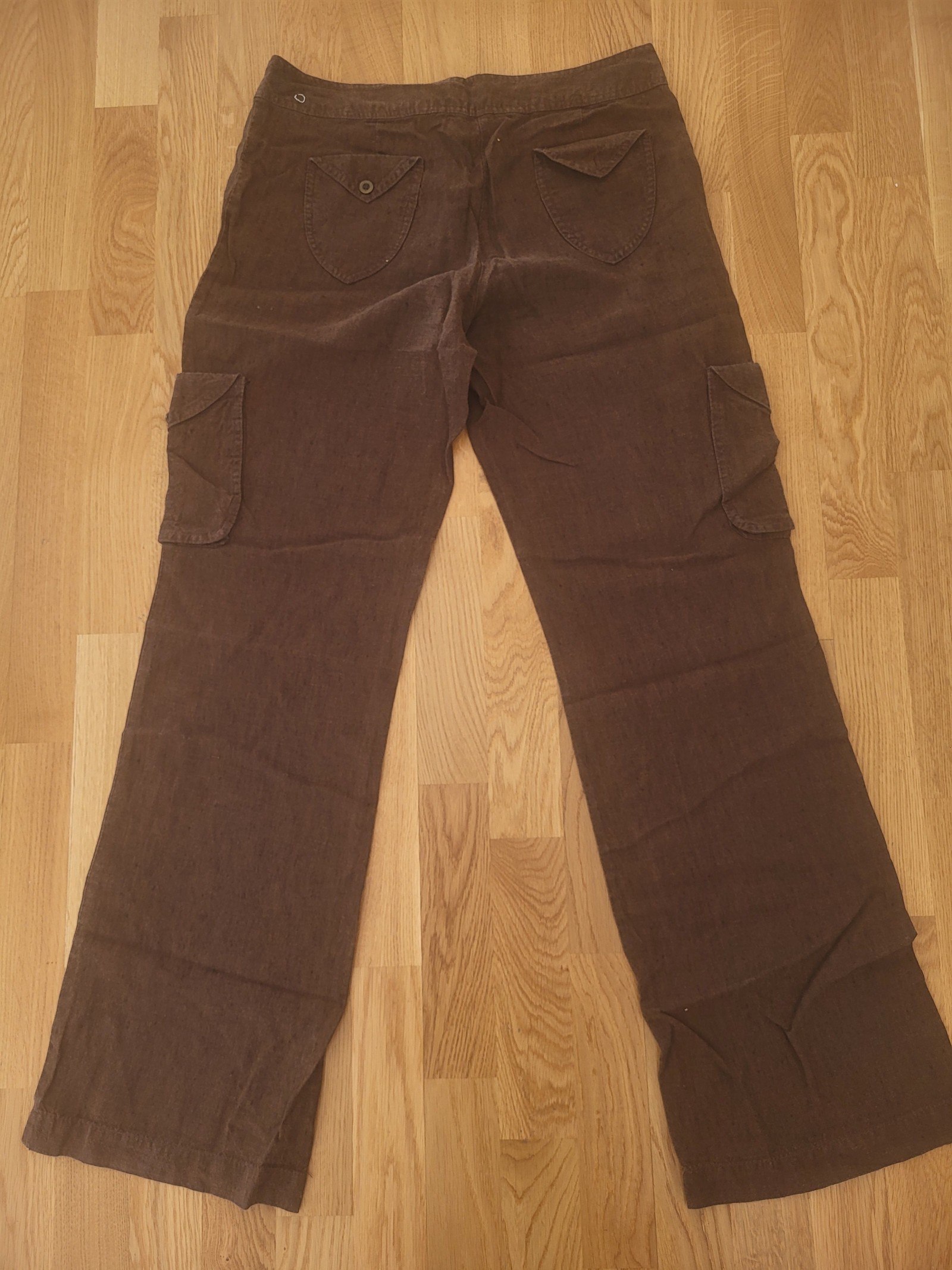 MORE & MORE Women Brown Cargo Linen Trousers Size US 12 image 4