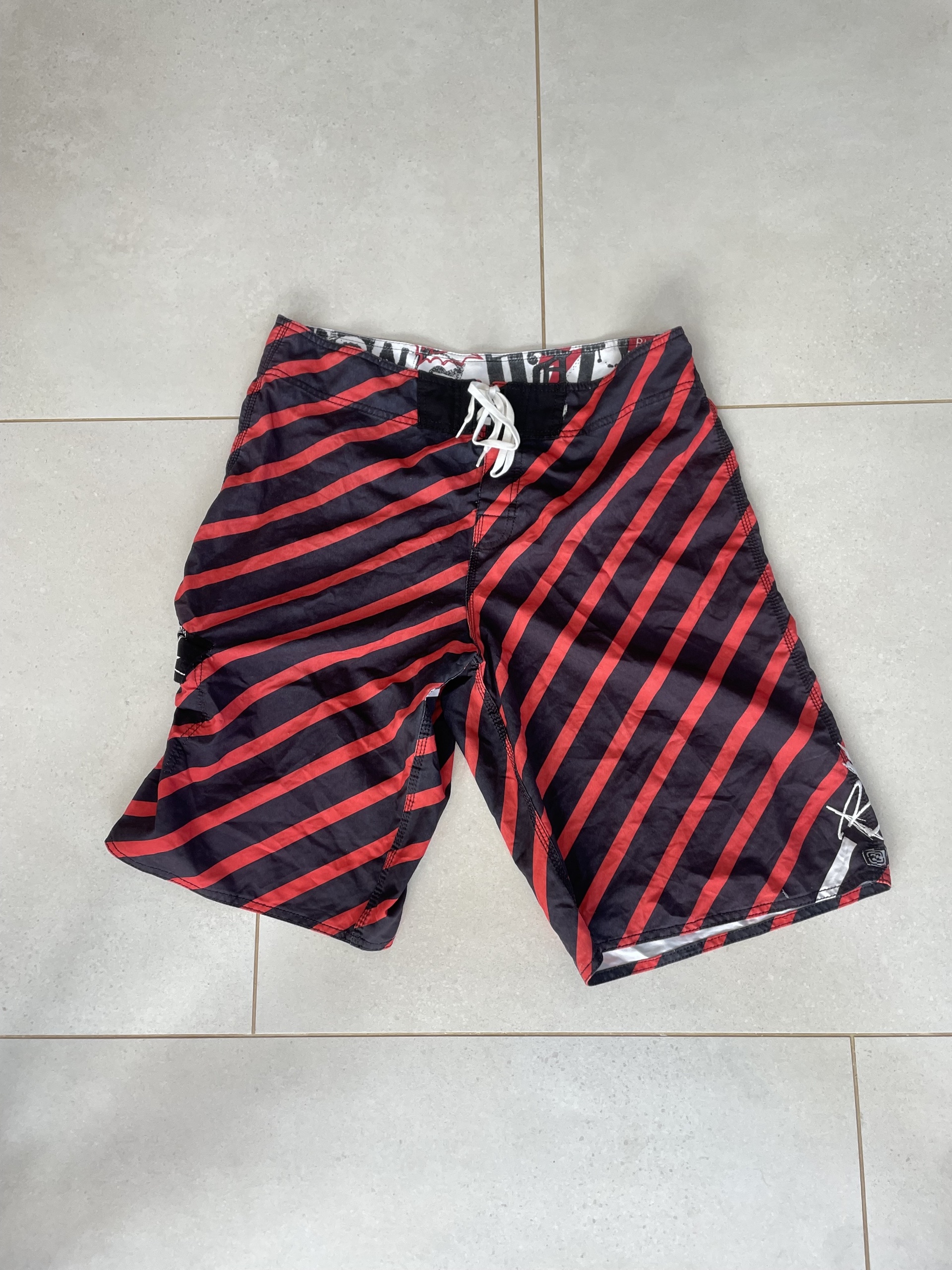 Billabong Men's Red & Black Striped Board Shorts 36