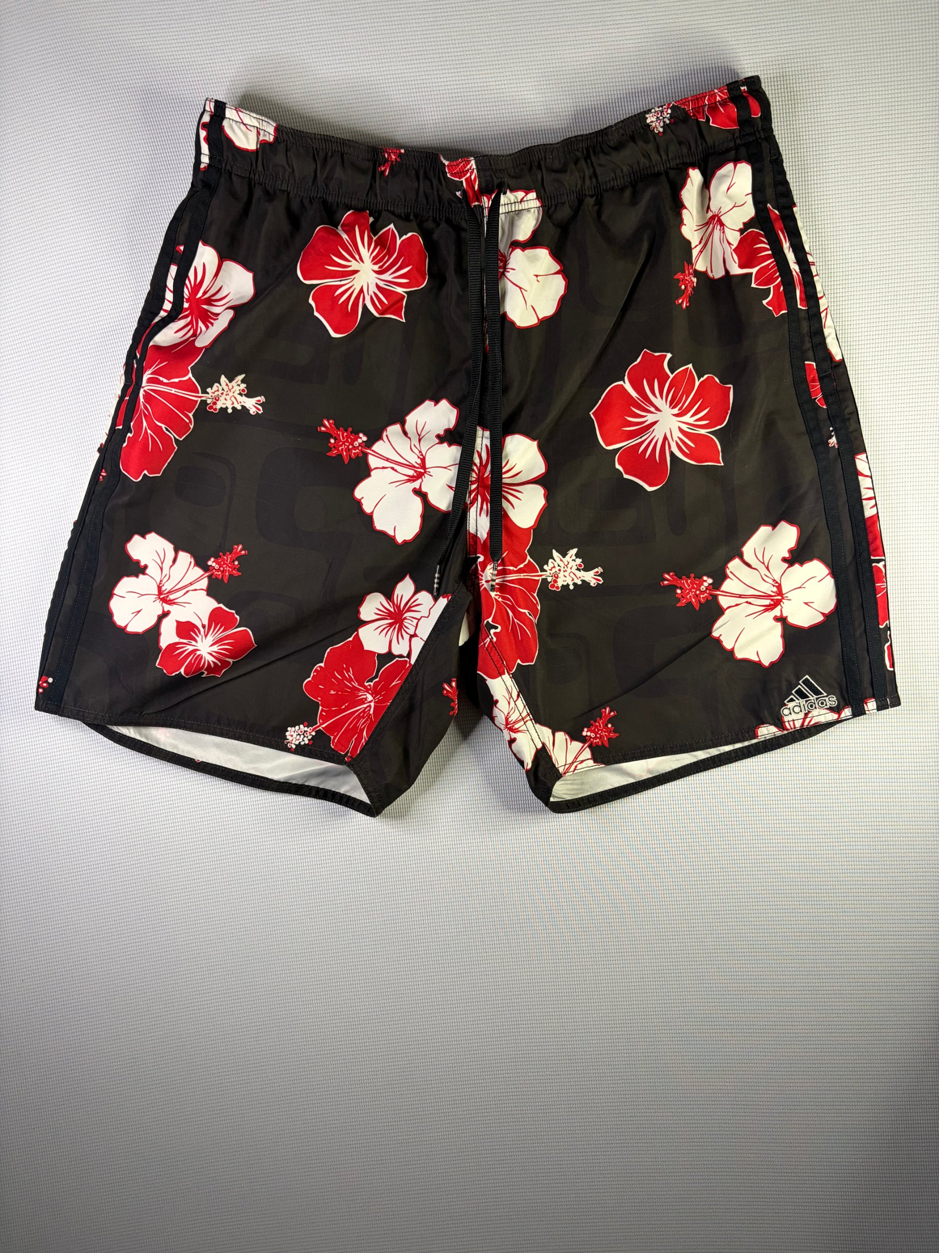 Adidas Swim Shorts Black Red Floral Hibiscus Print XXL Mesh Lined