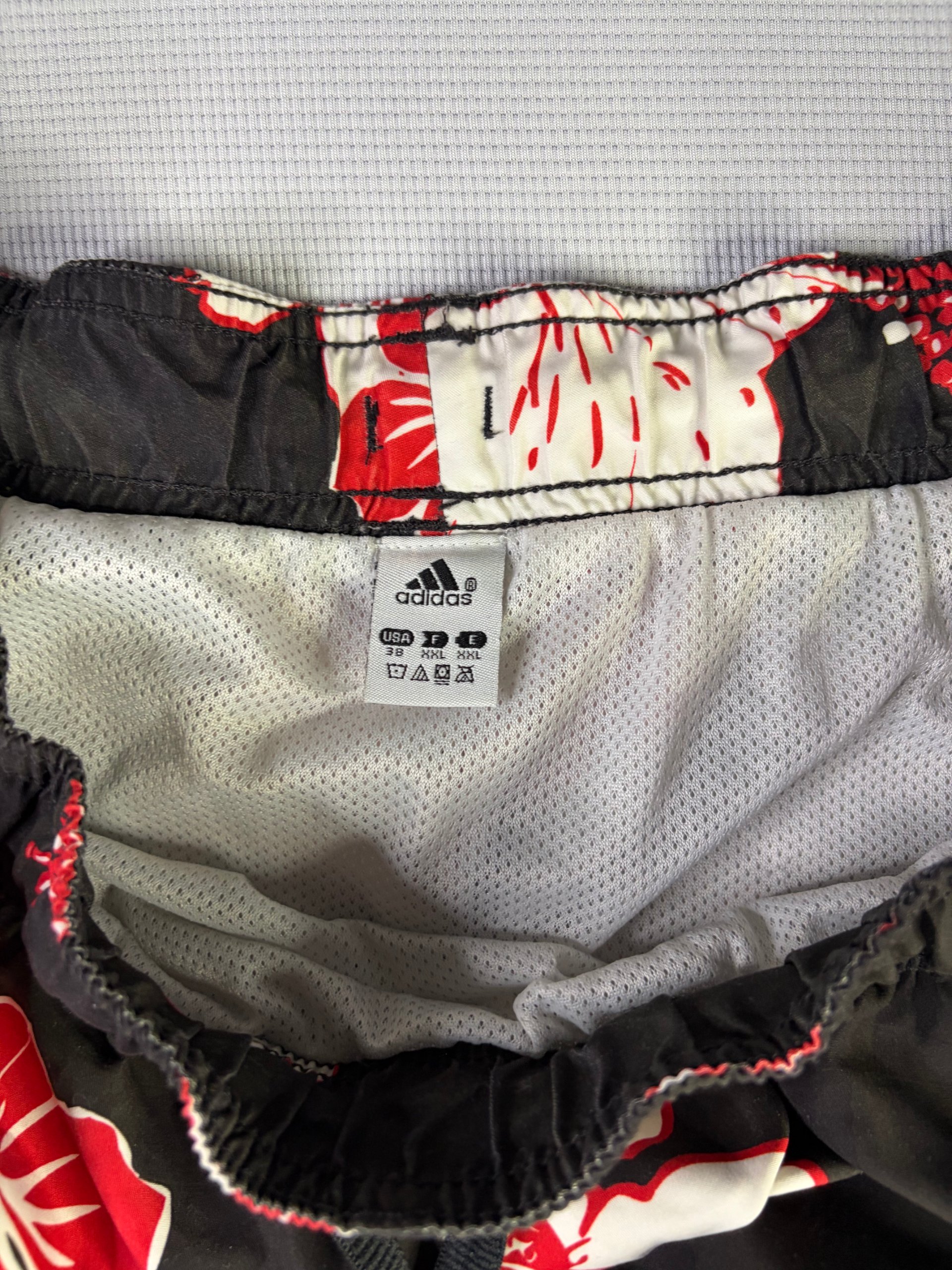 Adidas Swim Shorts Black Red Floral Hibiscus Print XXL Mesh Lined image 6