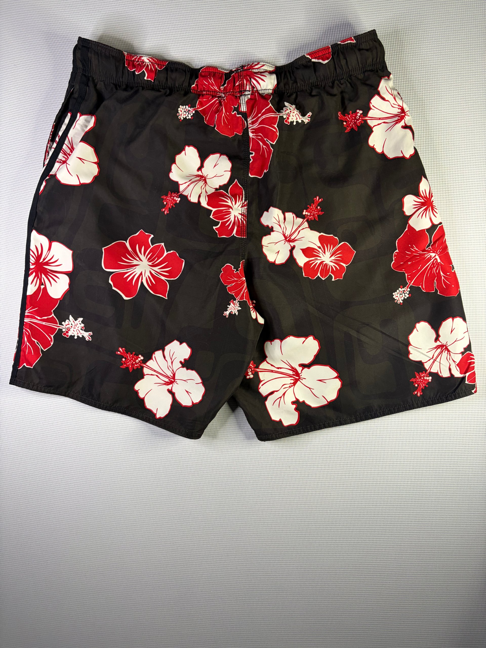 Adidas Swim Shorts Black Red Floral Hibiscus Print XXL Mesh Lined image 8